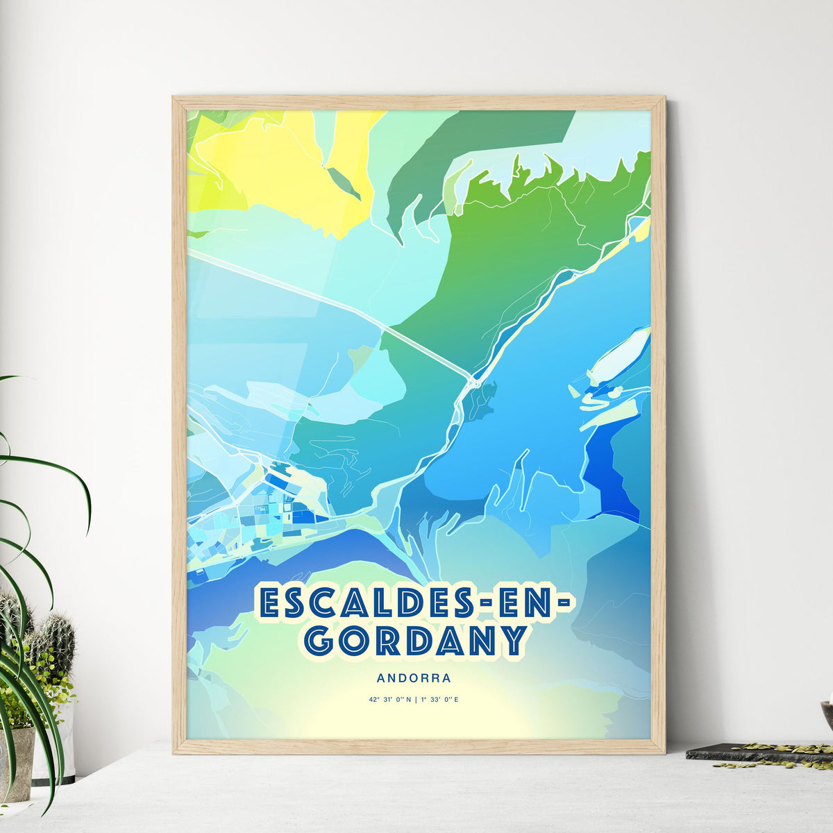 Colorful ESCALDES-ENGORDANY ANDORRA Fine Art Map Cool Blue