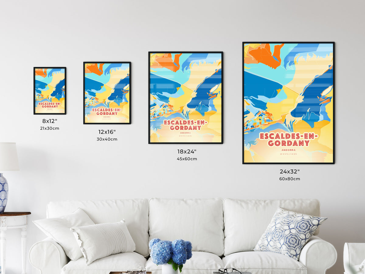 Colorful ESCALDES-ENGORDANY ANDORRA Fine Art Map Blue Orange