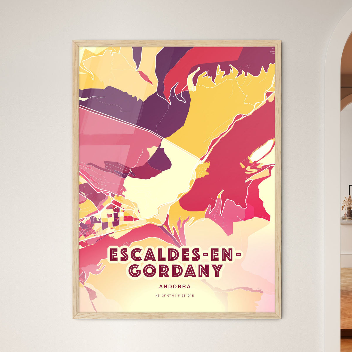 Colorful ESCALDES-ENGORDANY ANDORRA Fine Art Map Hot Red