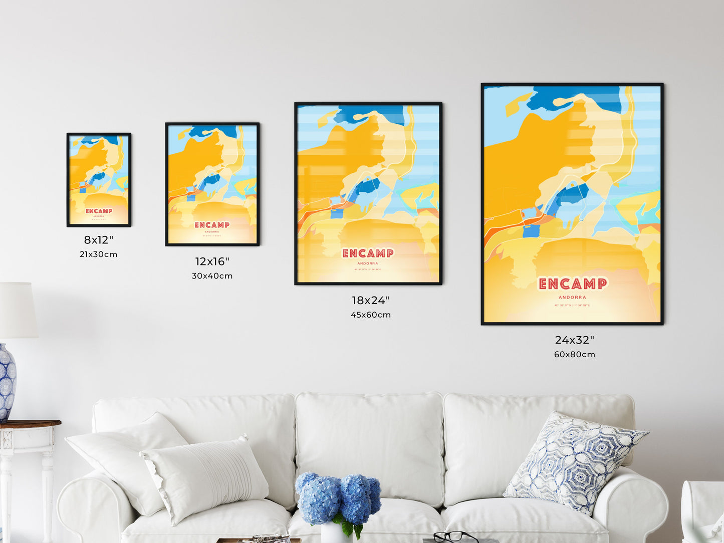 Colorful ENCAMP ANDORRA Fine Art Map Blue Orange