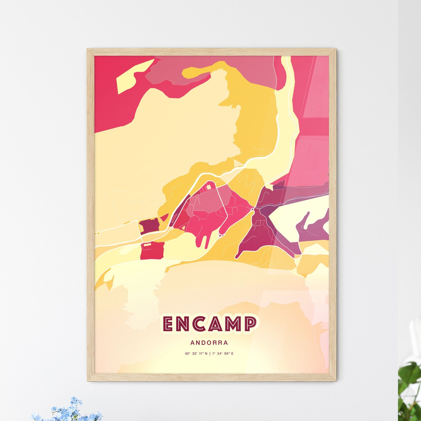 Colorful ENCAMP ANDORRA Fine Art Map Hot Red