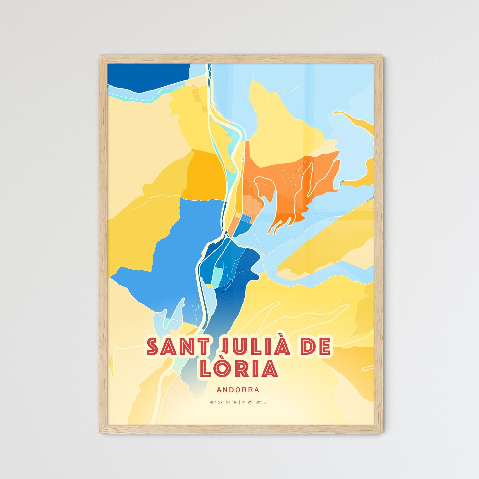 Colorful SANT JULIÀ DE LÒRIA ANDORRA Fine Art Map Blue Orange