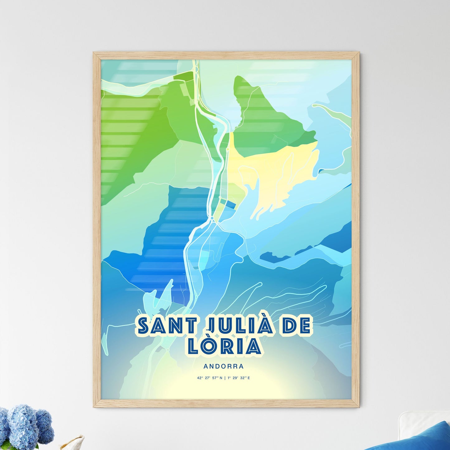 Colorful SANT JULIÀ DE LÒRIA ANDORRA Fine Art Map Cool Blue