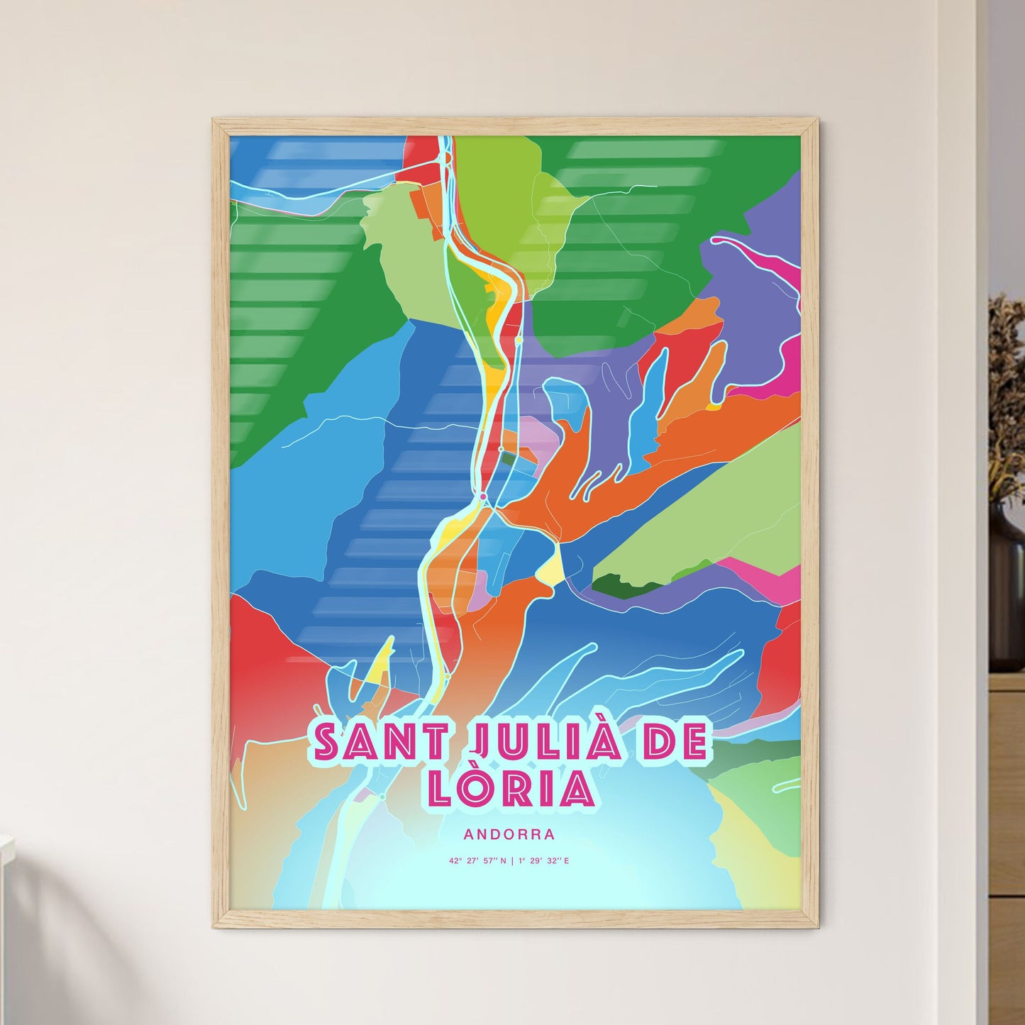 Colorful SANT JULIÀ DE LÒRIA ANDORRA Fine Art Map Crazy Colors