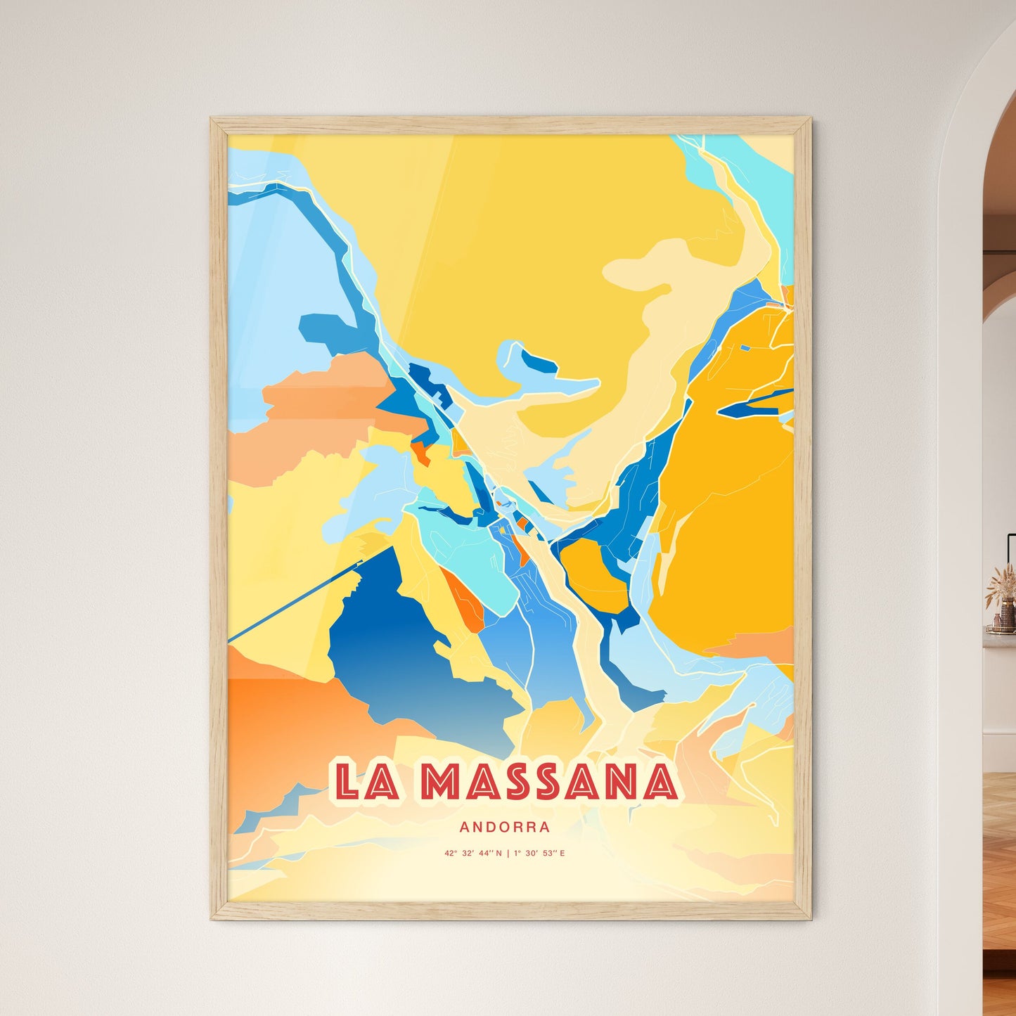 Colorful LA MASSANA ANDORRA Fine Art Map Blue Orange