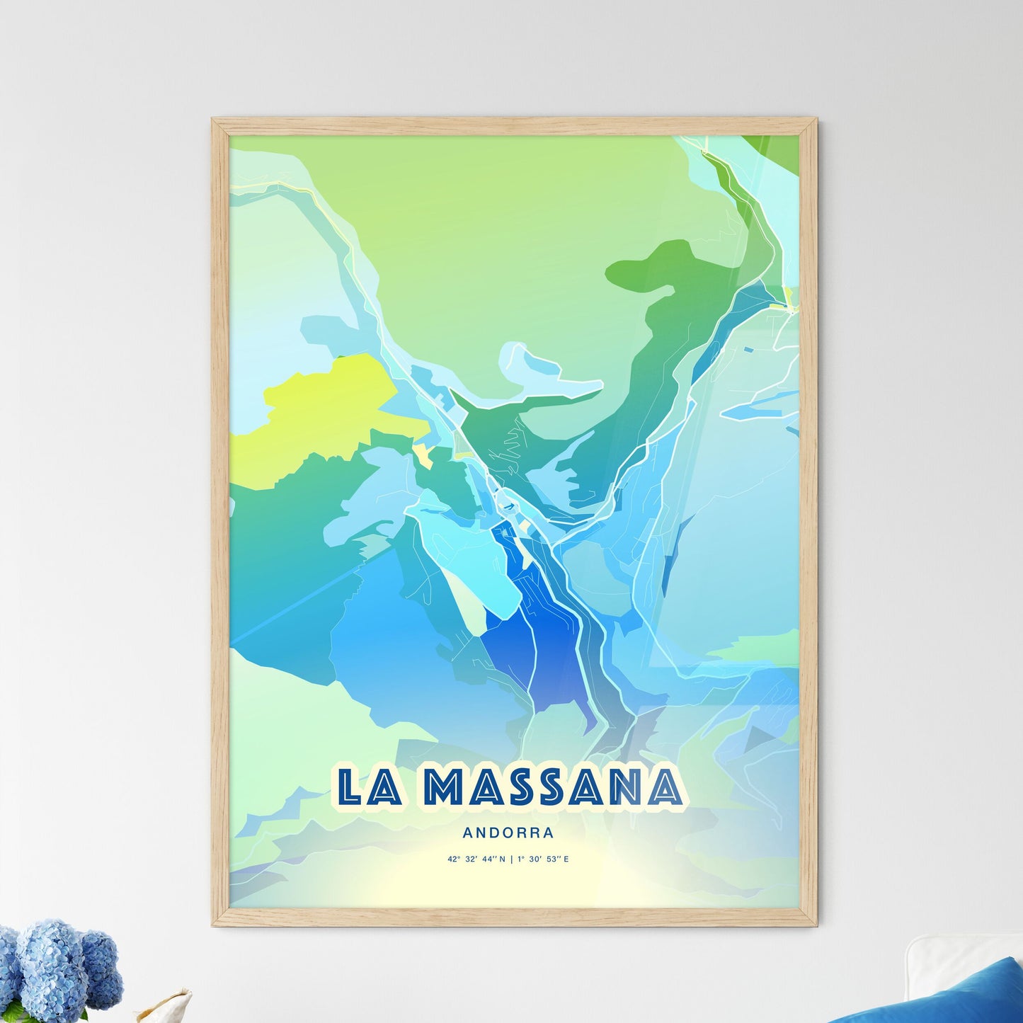 Colorful LA MASSANA ANDORRA Fine Art Map Cool Blue