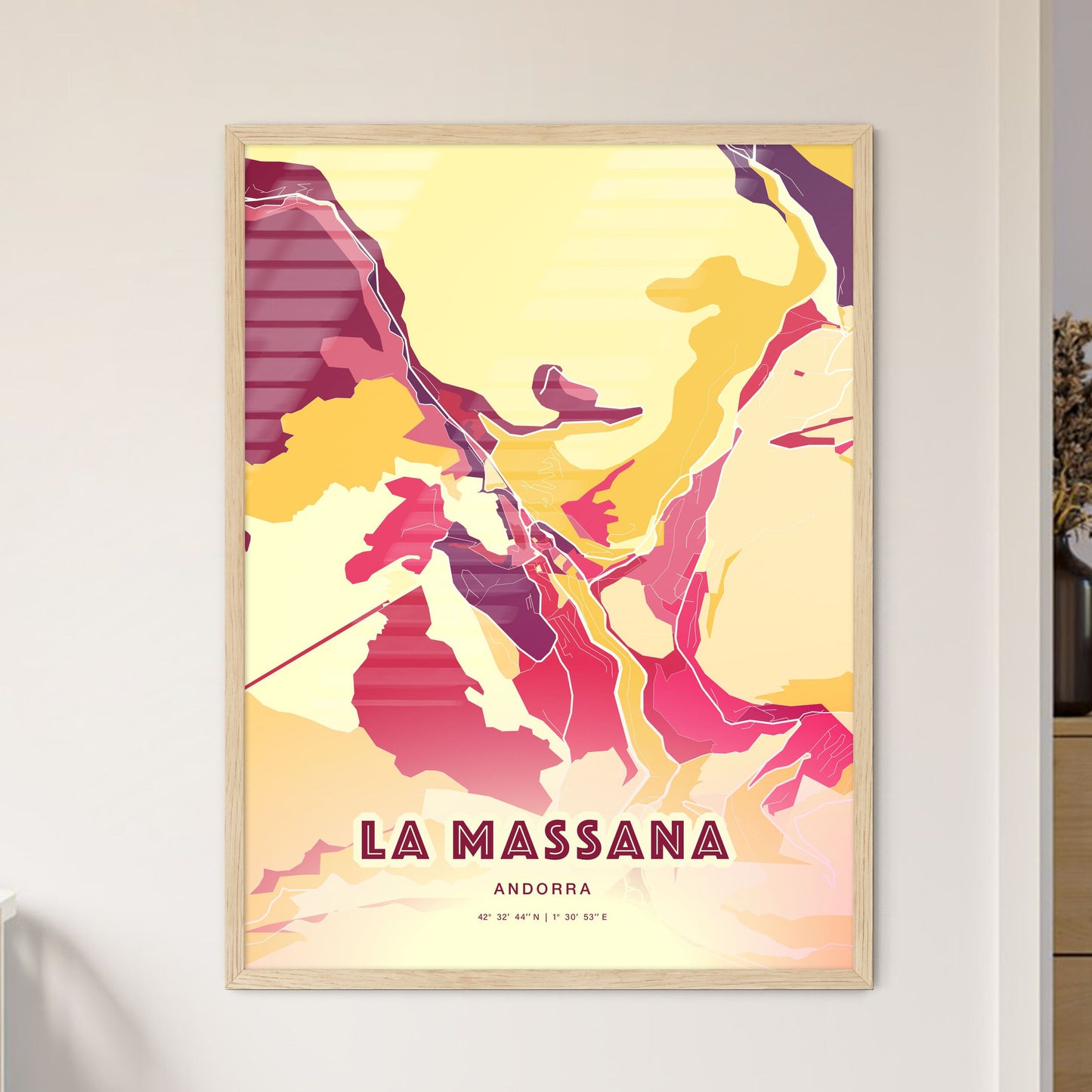 Colorful LA MASSANA ANDORRA Fine Art Map Hot Red