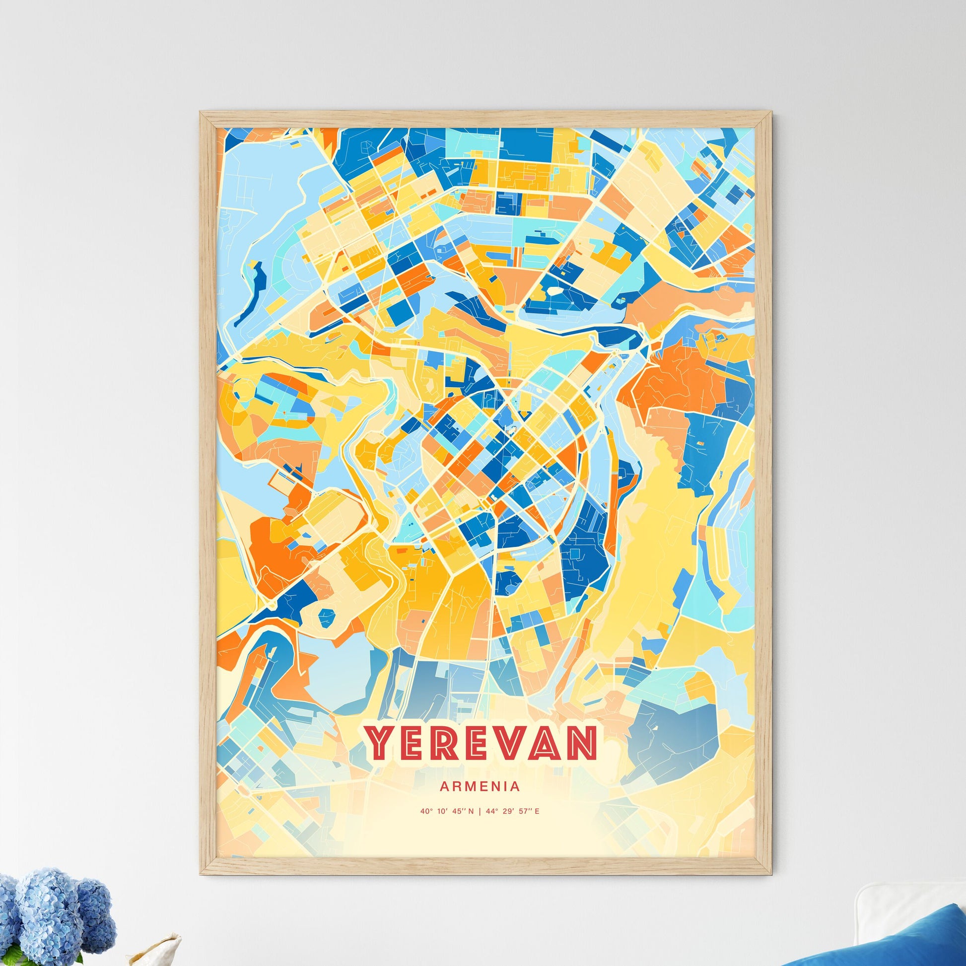 Colorful Yerevan Armenia Fine Art Map Blue Orange