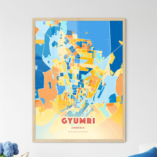 Colorful Gyumri Armenia Fine Art Map Blue Orange