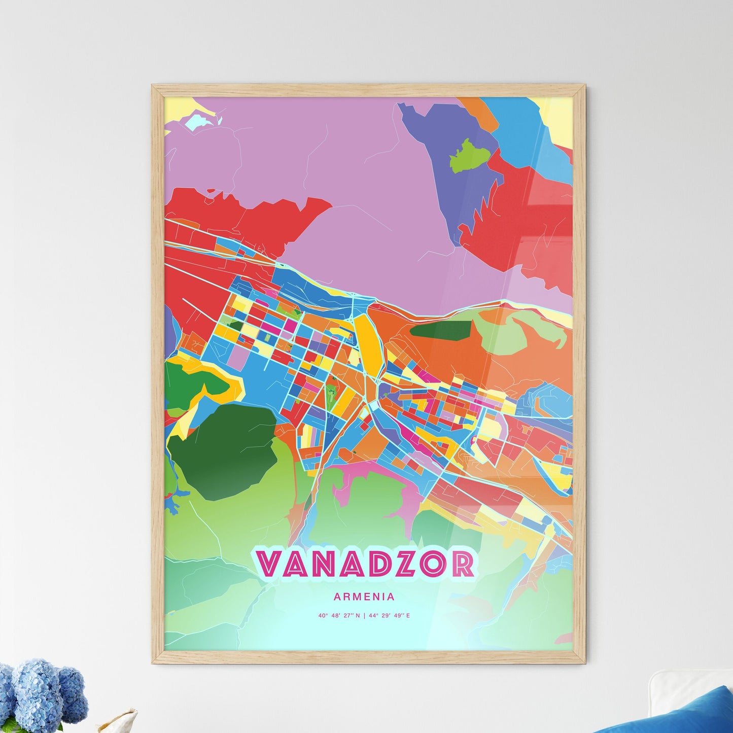 Colorful VANADZOR ARMENIA Fine Art Map Crazy Colors