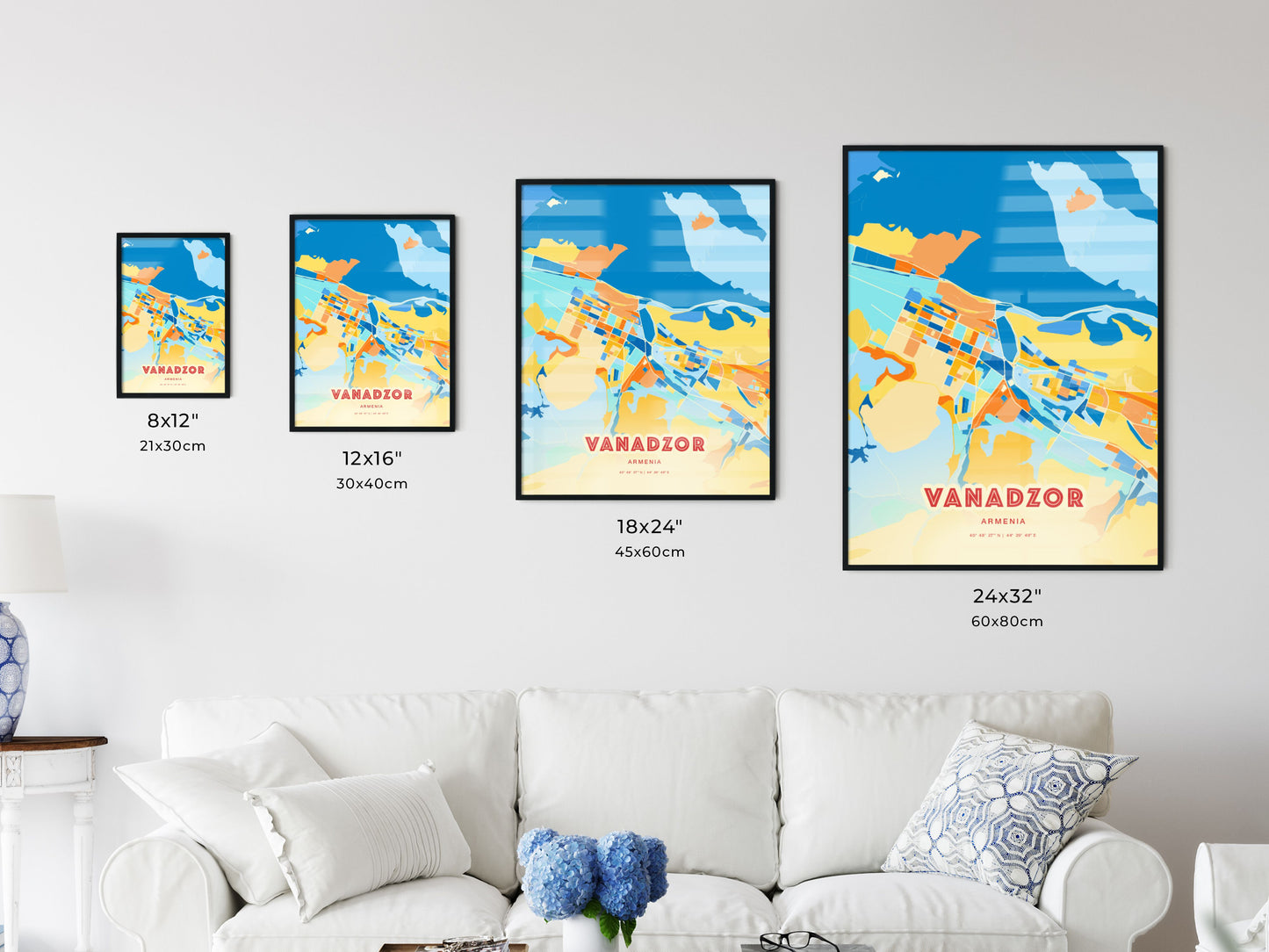 Colorful VANADZOR ARMENIA Fine Art Map Blue Orange