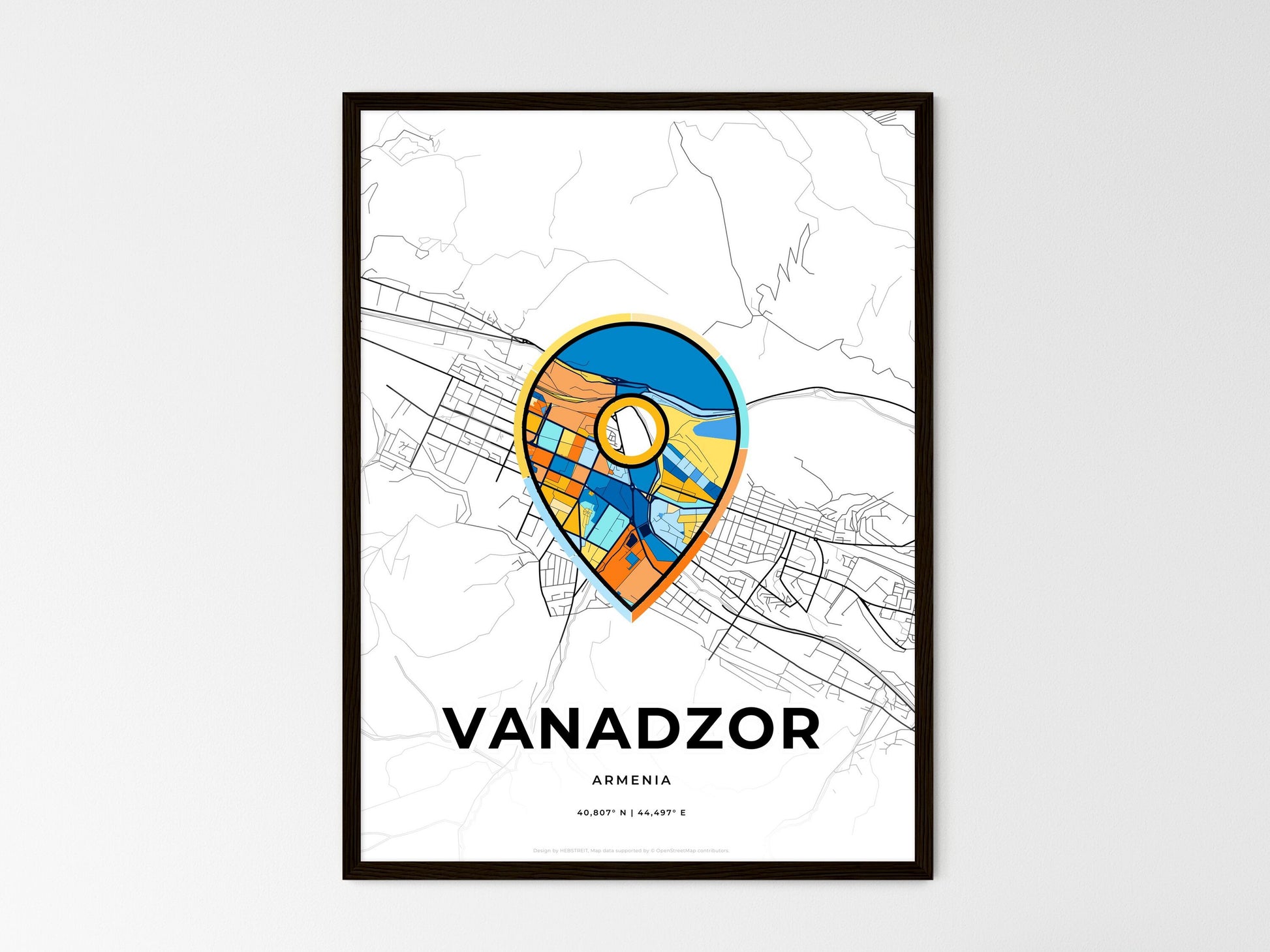 Vanadzor Armenia wedding art map with pointer icon