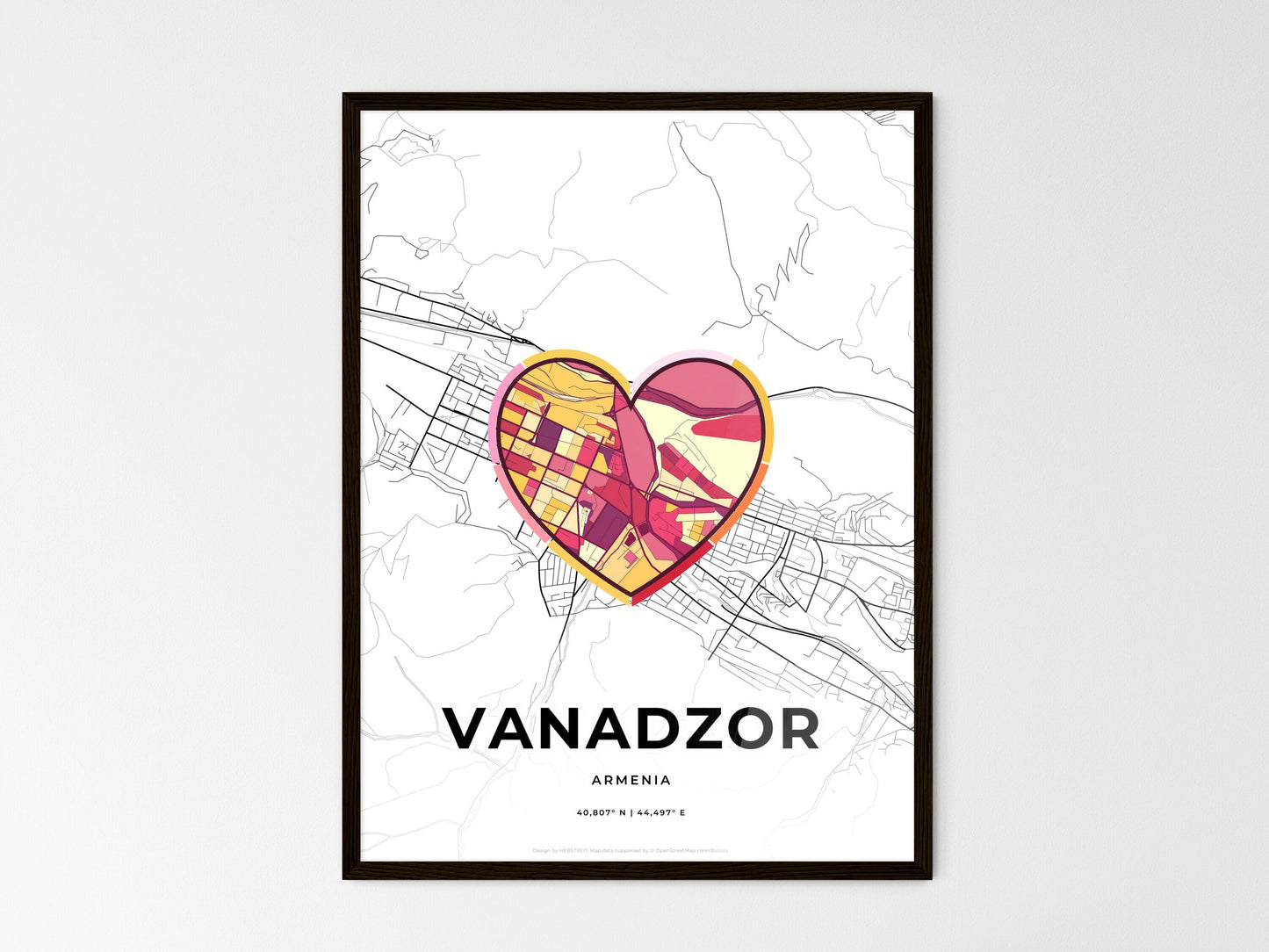 Vanadzor Armenia wedding art map with heart icon