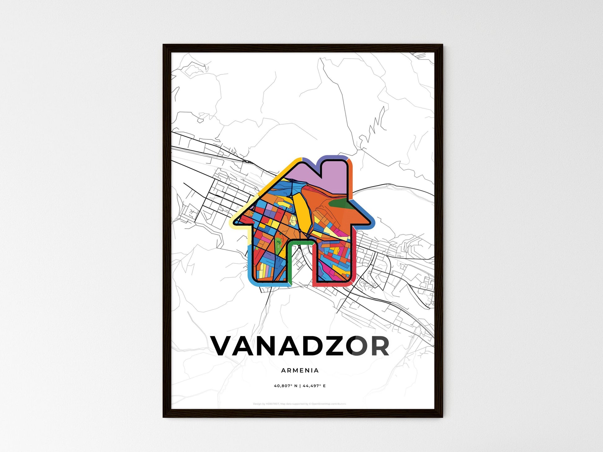 Vanadzor Armenia wedding art map with home icon