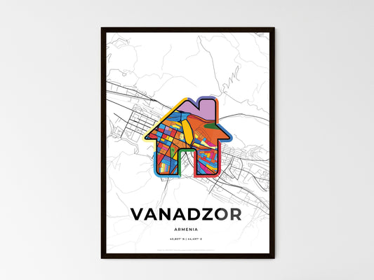 Vanadzor Armenia wedding art map with home icon