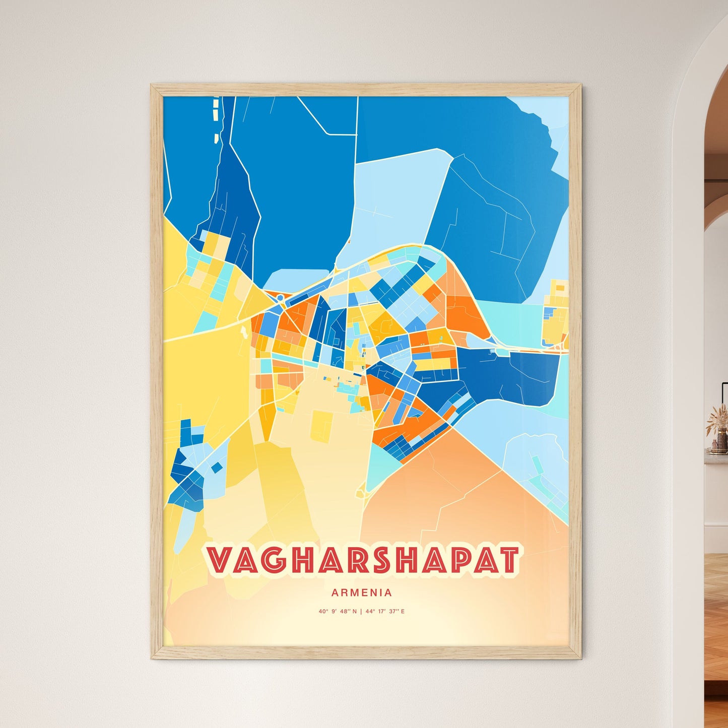 Colorful VAGHARSHAPAT ARMENIA Fine Art Map Blue Orange