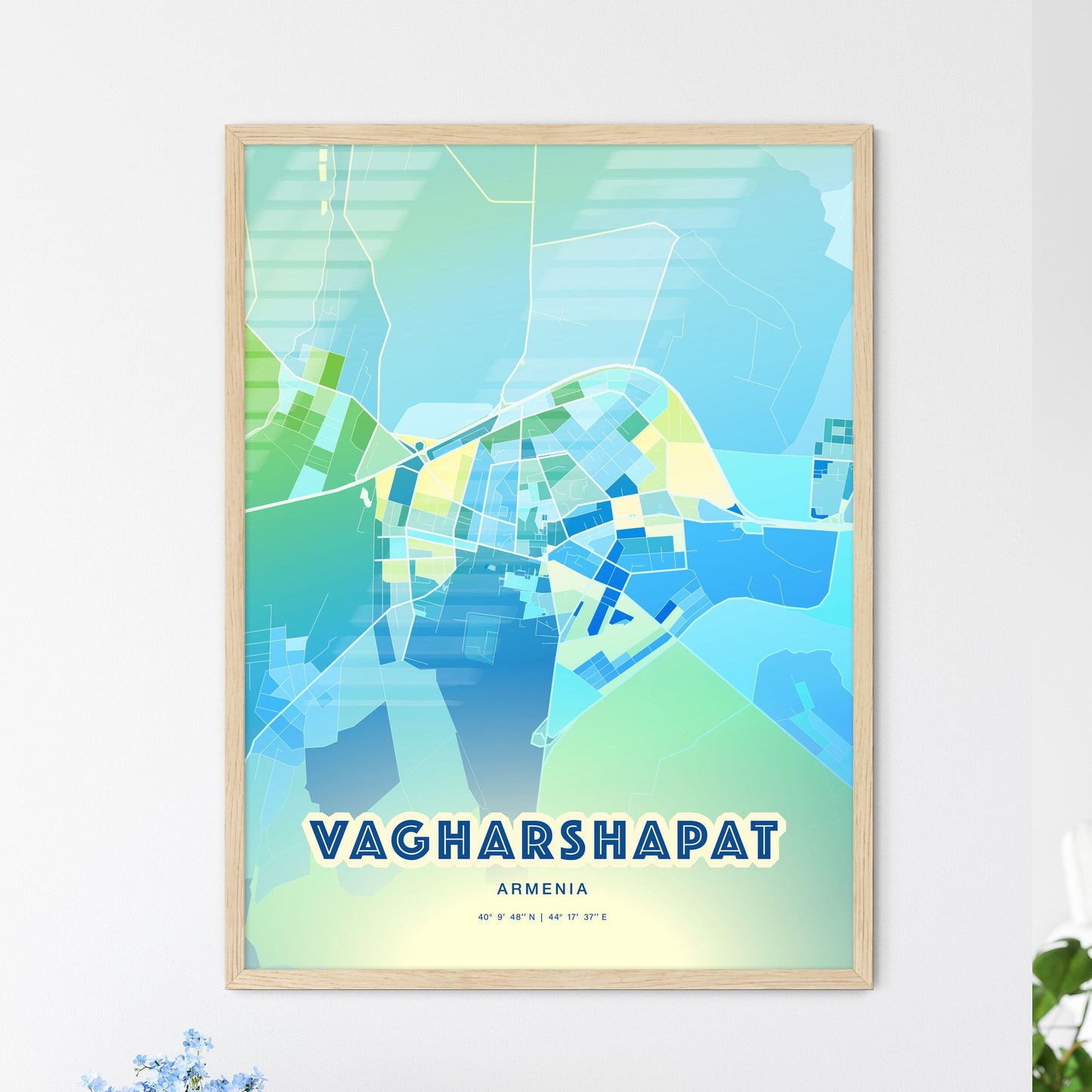 Colorful VAGHARSHAPAT ARMENIA Fine Art Map Cool Blue