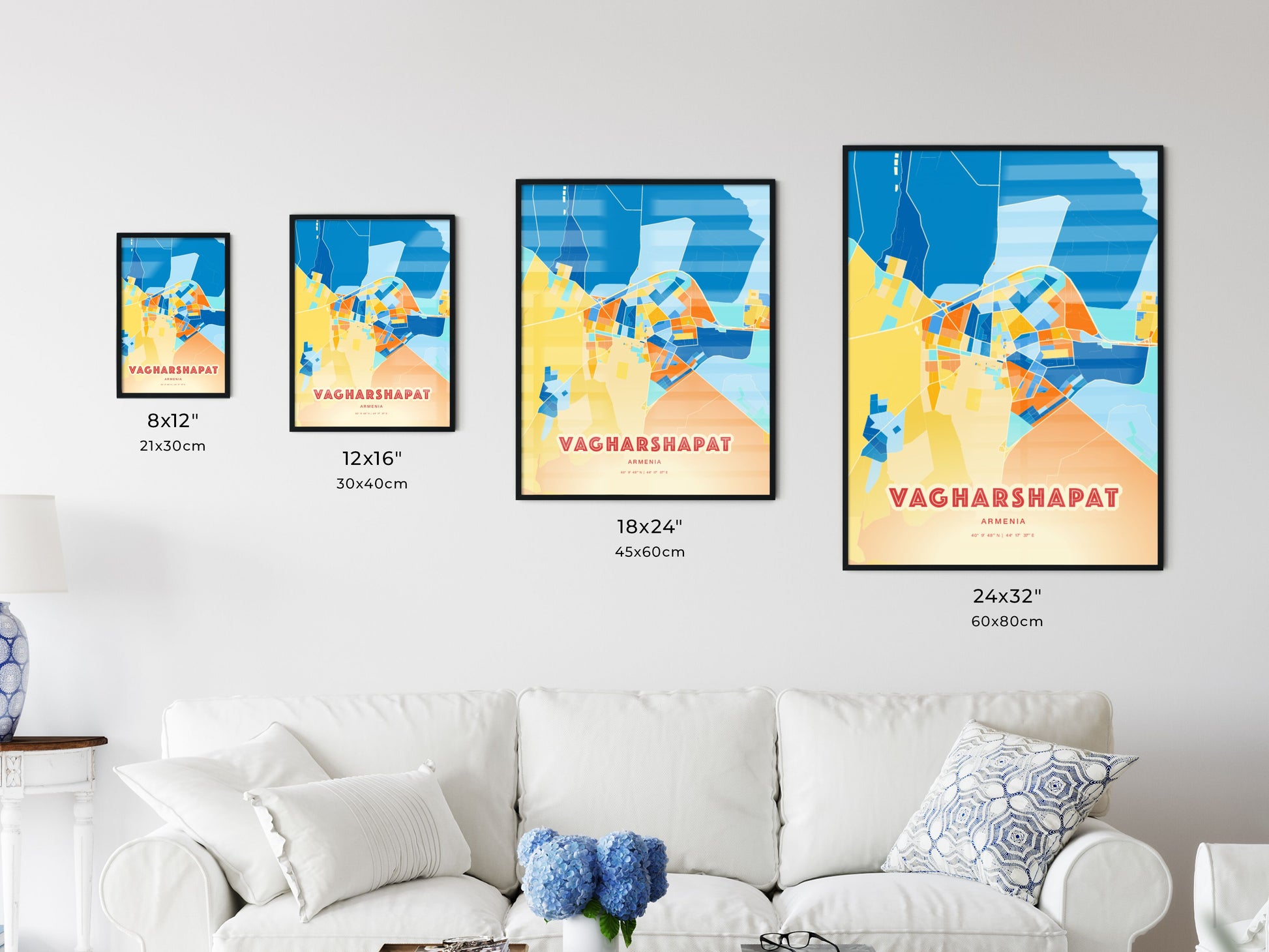 Colorful VAGHARSHAPAT ARMENIA Fine Art Map Blue Orange