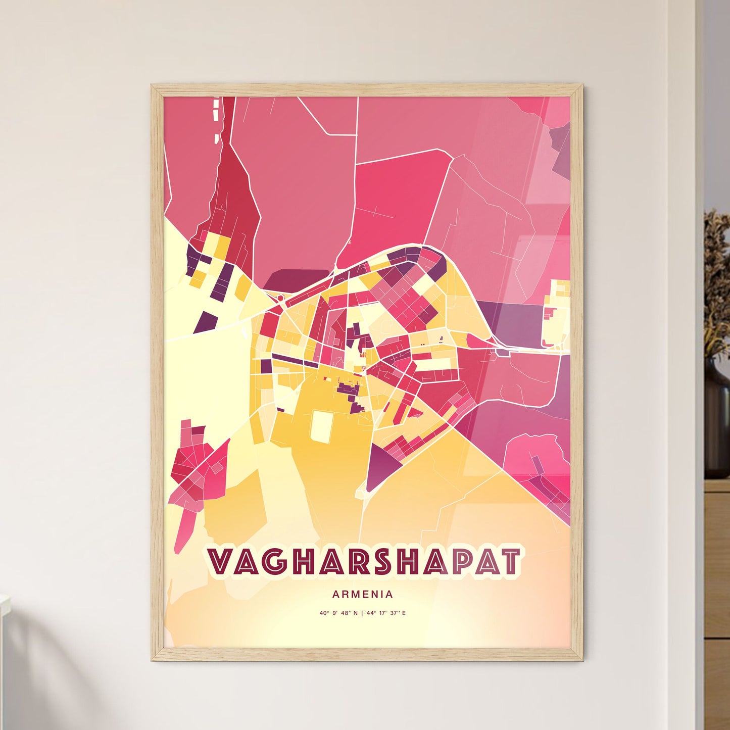 Colorful VAGHARSHAPAT ARMENIA Fine Art Map Hot Red