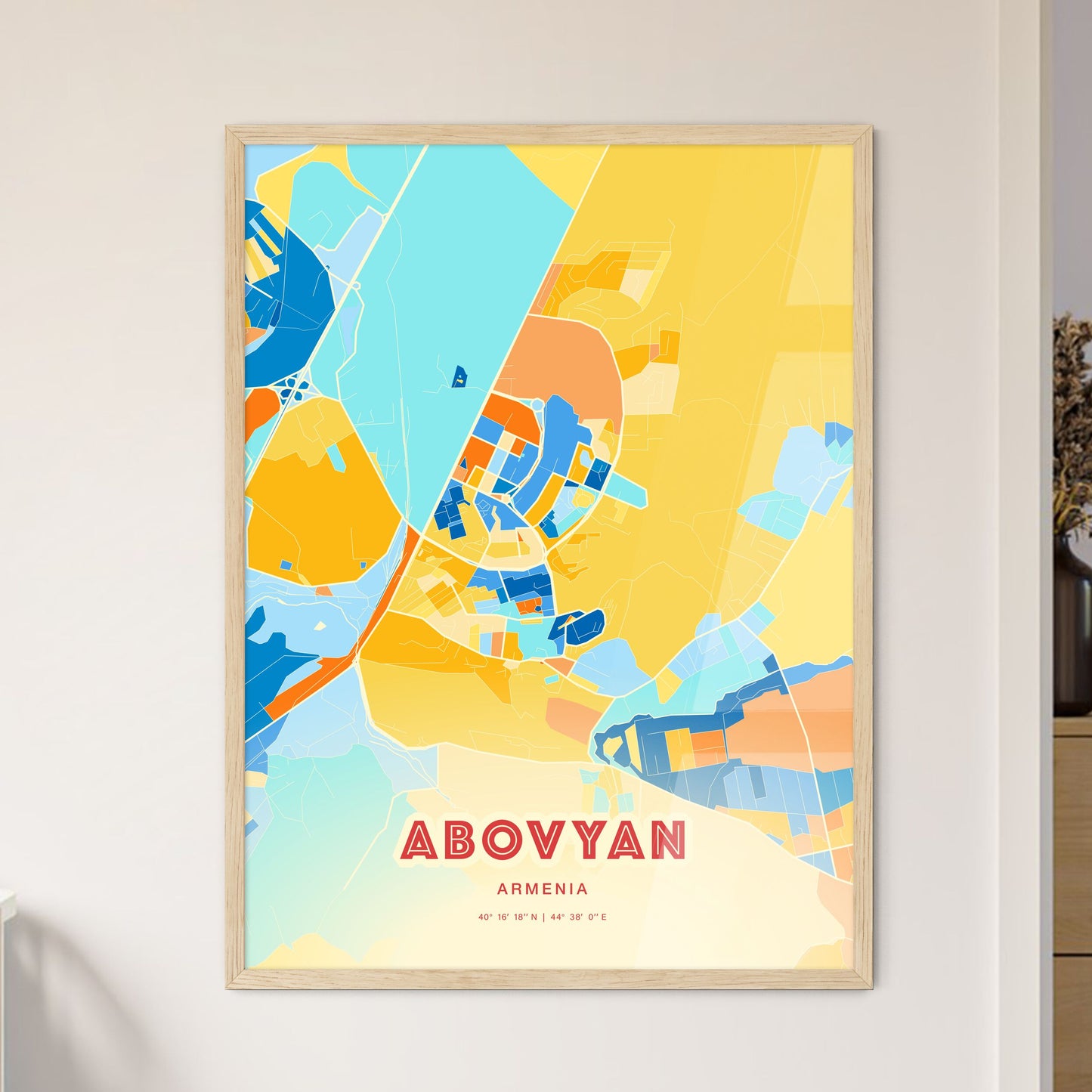 Colorful ABOVYAN ARMENIA Fine Art Map Blue Orange