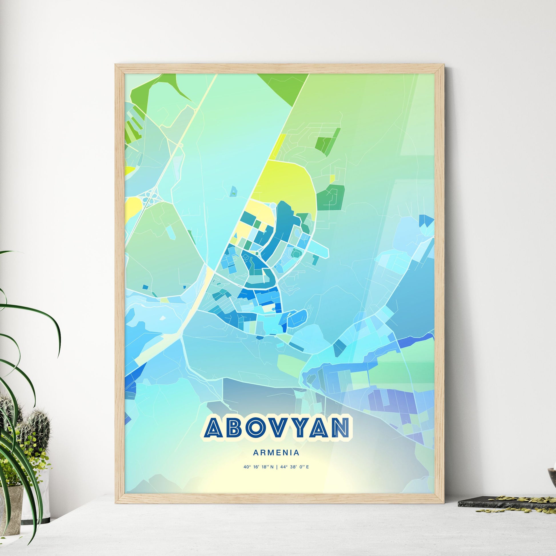 Colorful ABOVYAN ARMENIA Fine Art Map Cool Blue