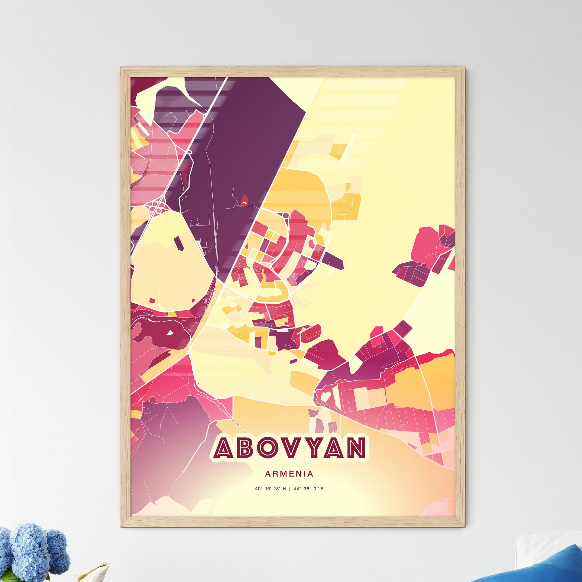 Colorful ABOVYAN ARMENIA Fine Art Map Hot Red