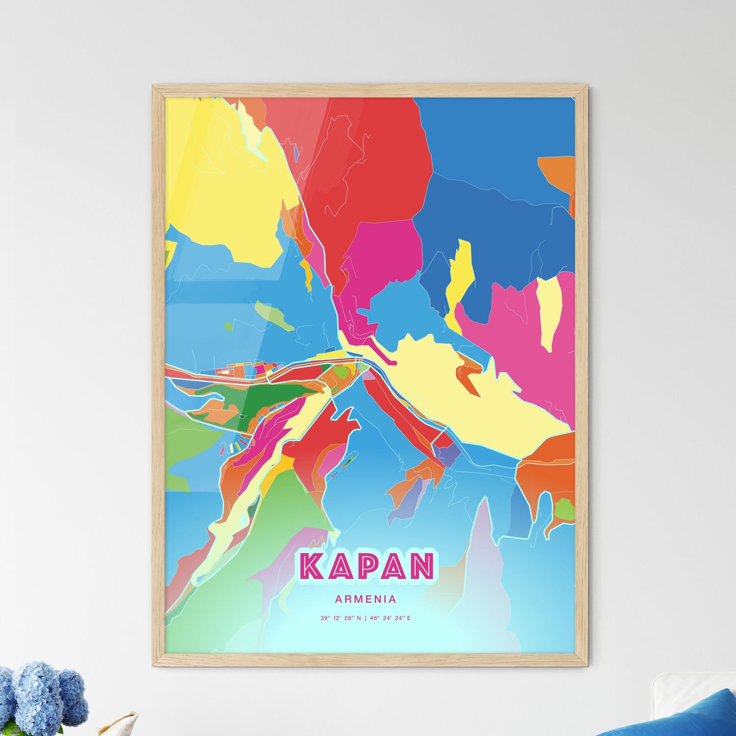 Colorful KAPAN ARMENIA Fine Art Map Crazy Colors