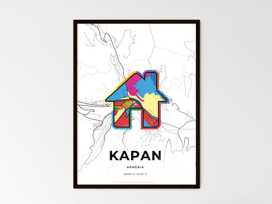 Kapan Armenia wedding art map with home icon