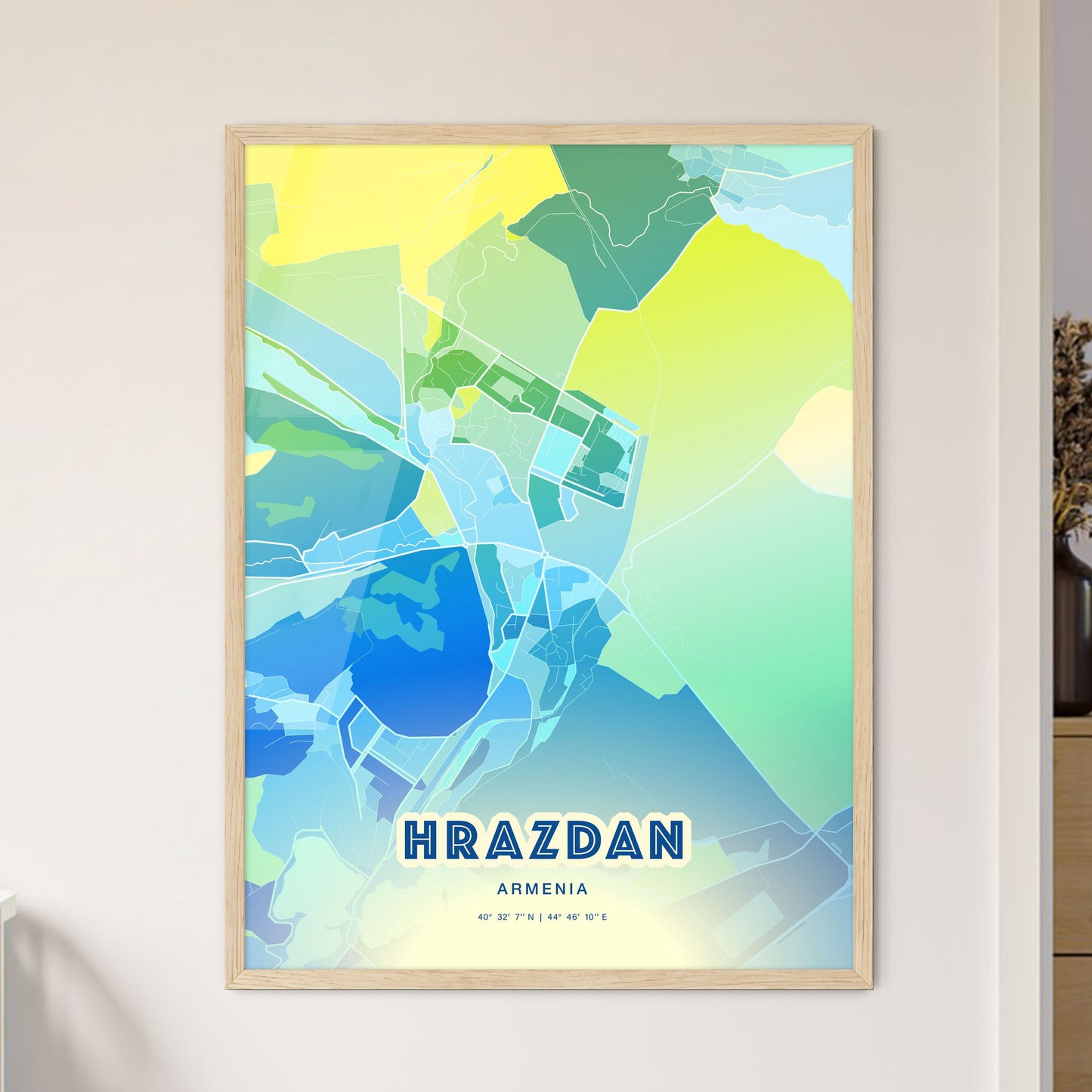 Colorful HRAZDAN ARMENIA Fine Art Map Cool Blue