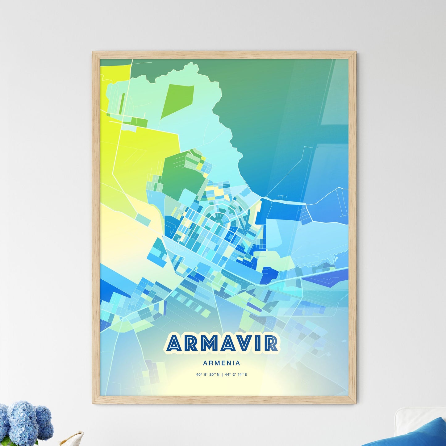 Colorful ARMAVIR ARMENIA Fine Art Map Cool Blue