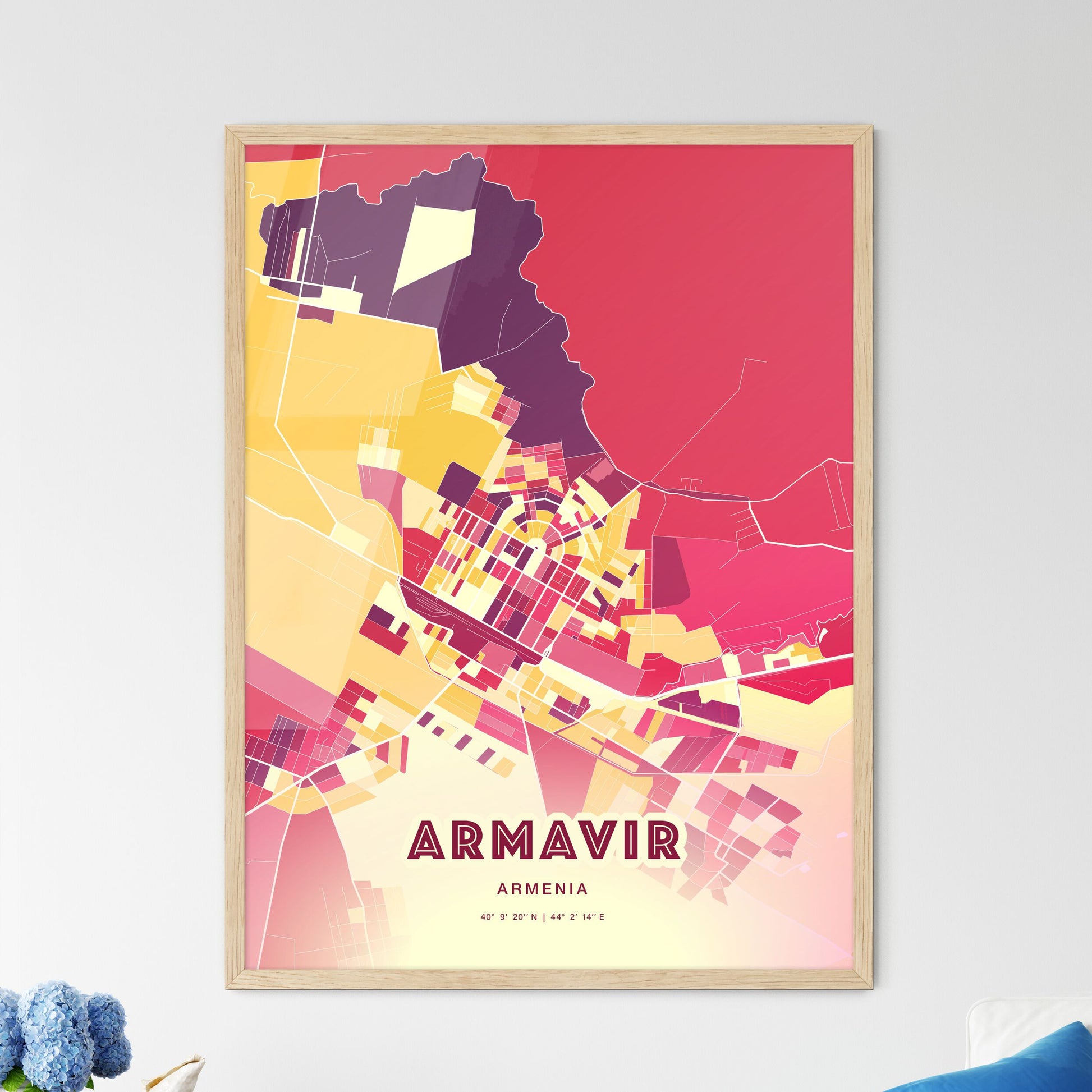 Colorful ARMAVIR ARMENIA Fine Art Map Hot Red