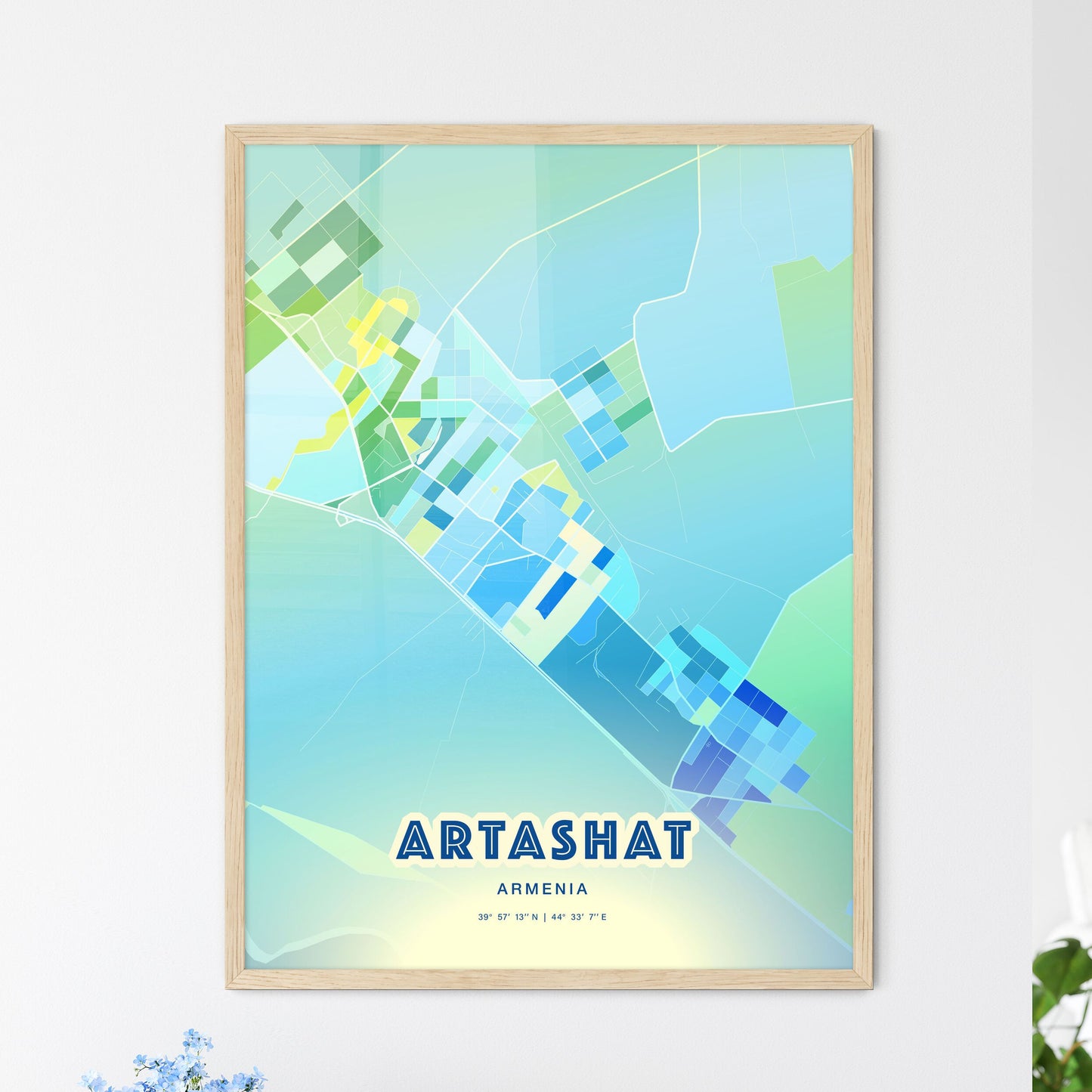 Colorful ARTASHAT ARMENIA Fine Art Map Cool Blue