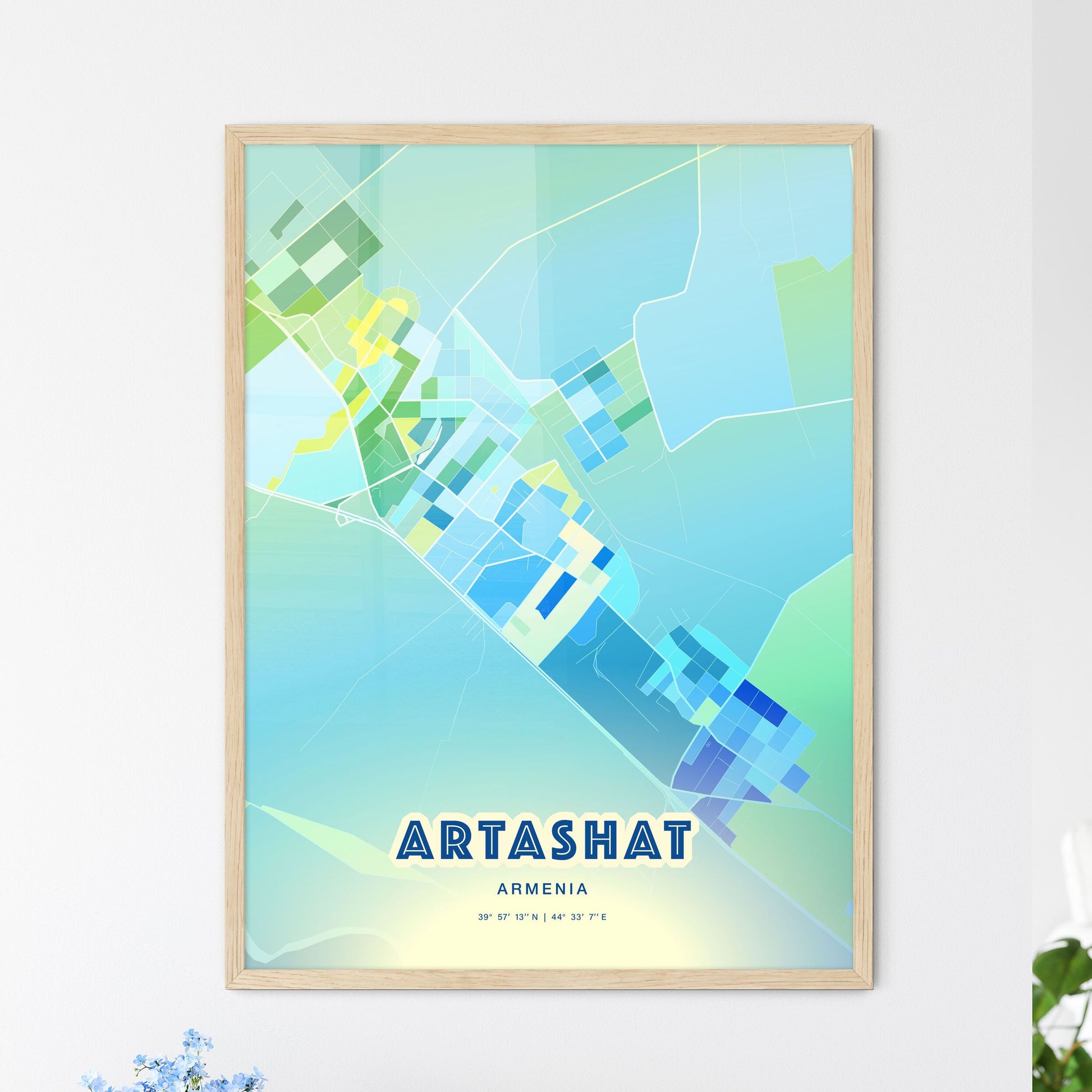 Colorful ARTASHAT ARMENIA Fine Art Map Cool Blue