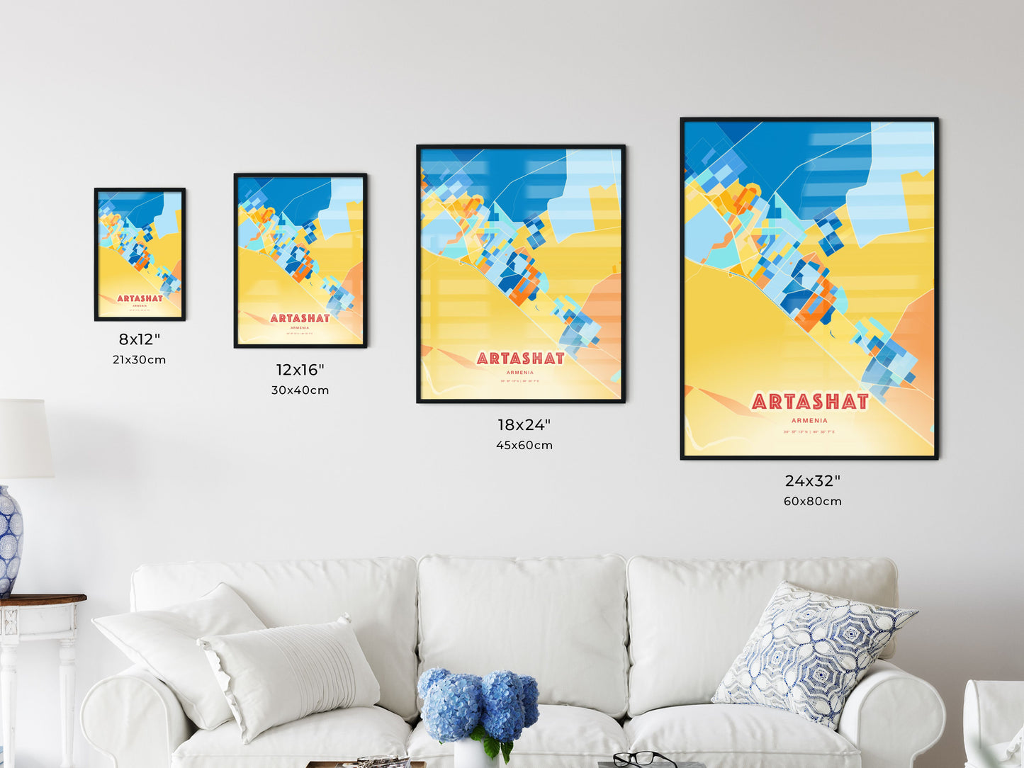 Colorful ARTASHAT ARMENIA Fine Art Map Blue Orange