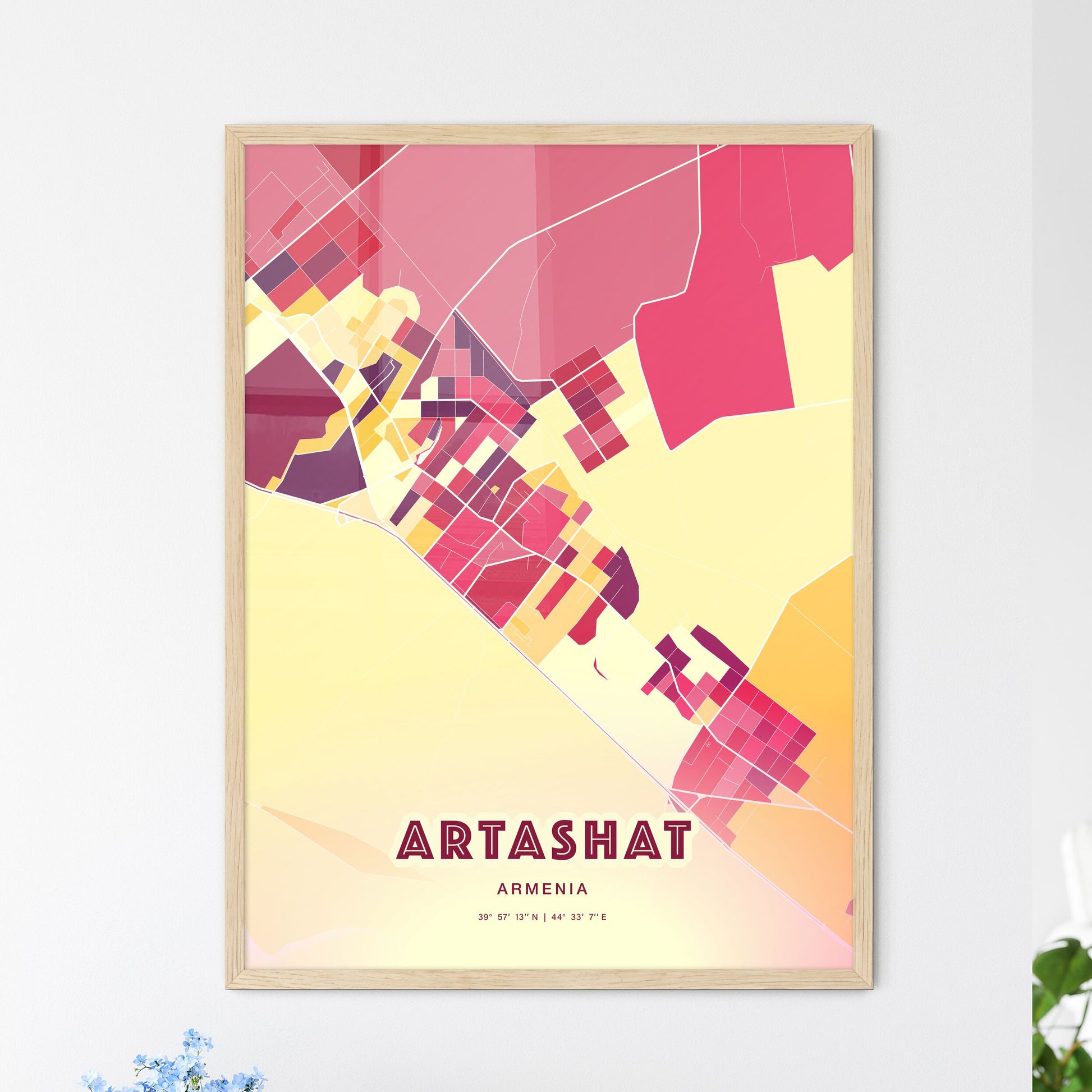 Colorful ARTASHAT ARMENIA Fine Art Map Hot Red