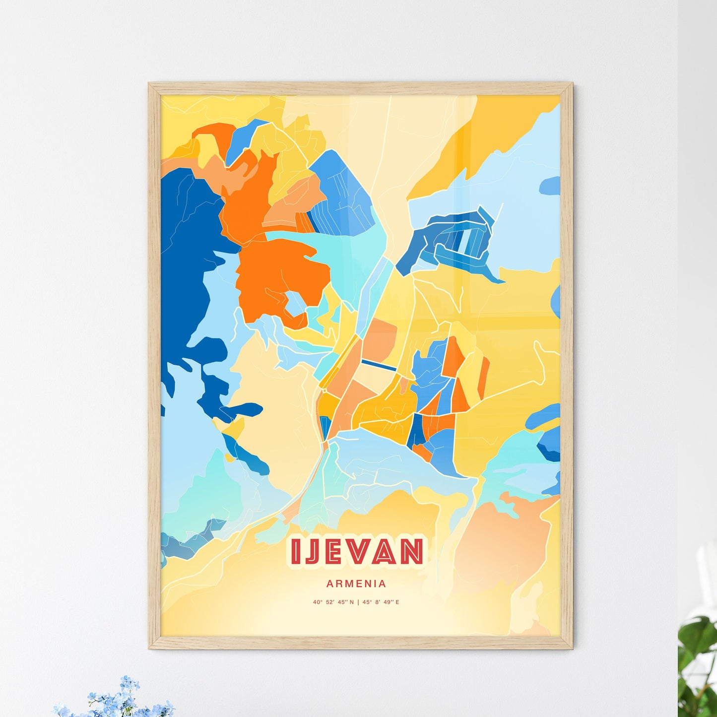 Colorful IJEVAN ARMENIA Fine Art Map Blue Orange