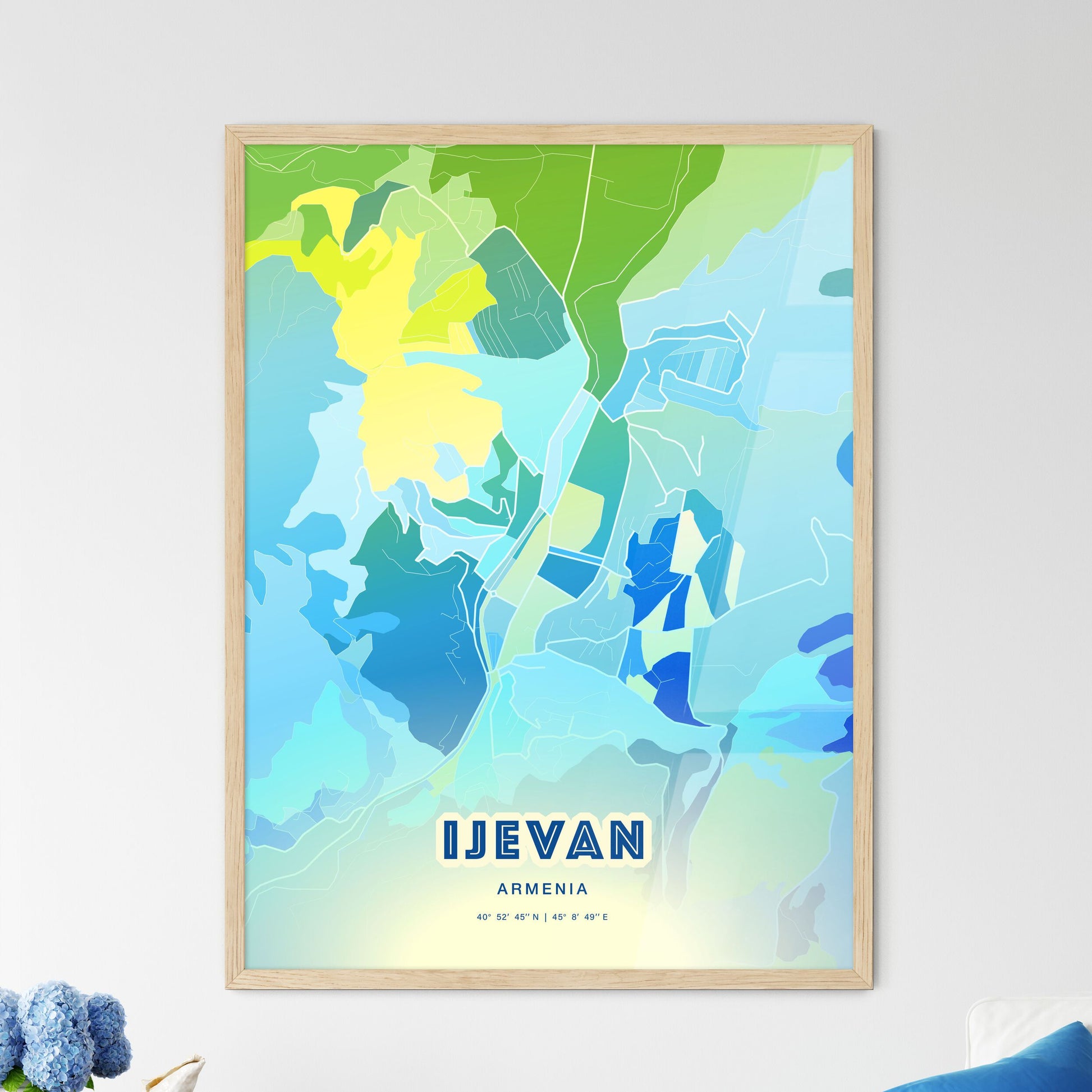 Colorful IJEVAN ARMENIA Fine Art Map Cool Blue