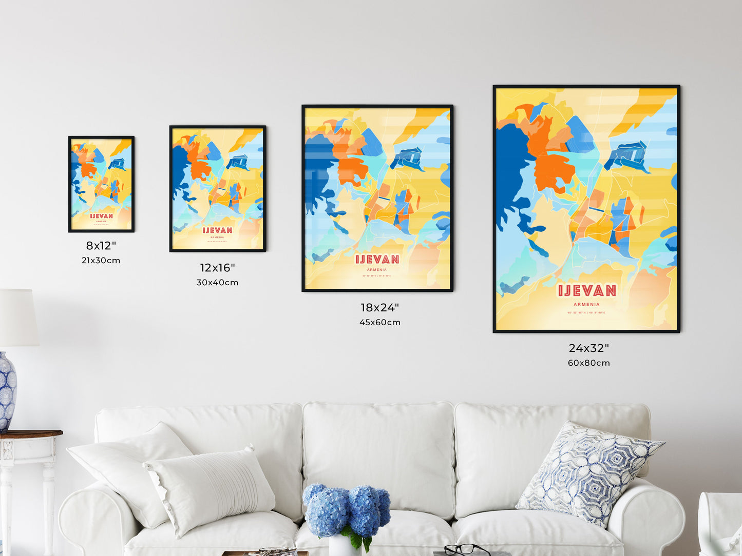 Colorful IJEVAN ARMENIA Fine Art Map Blue Orange