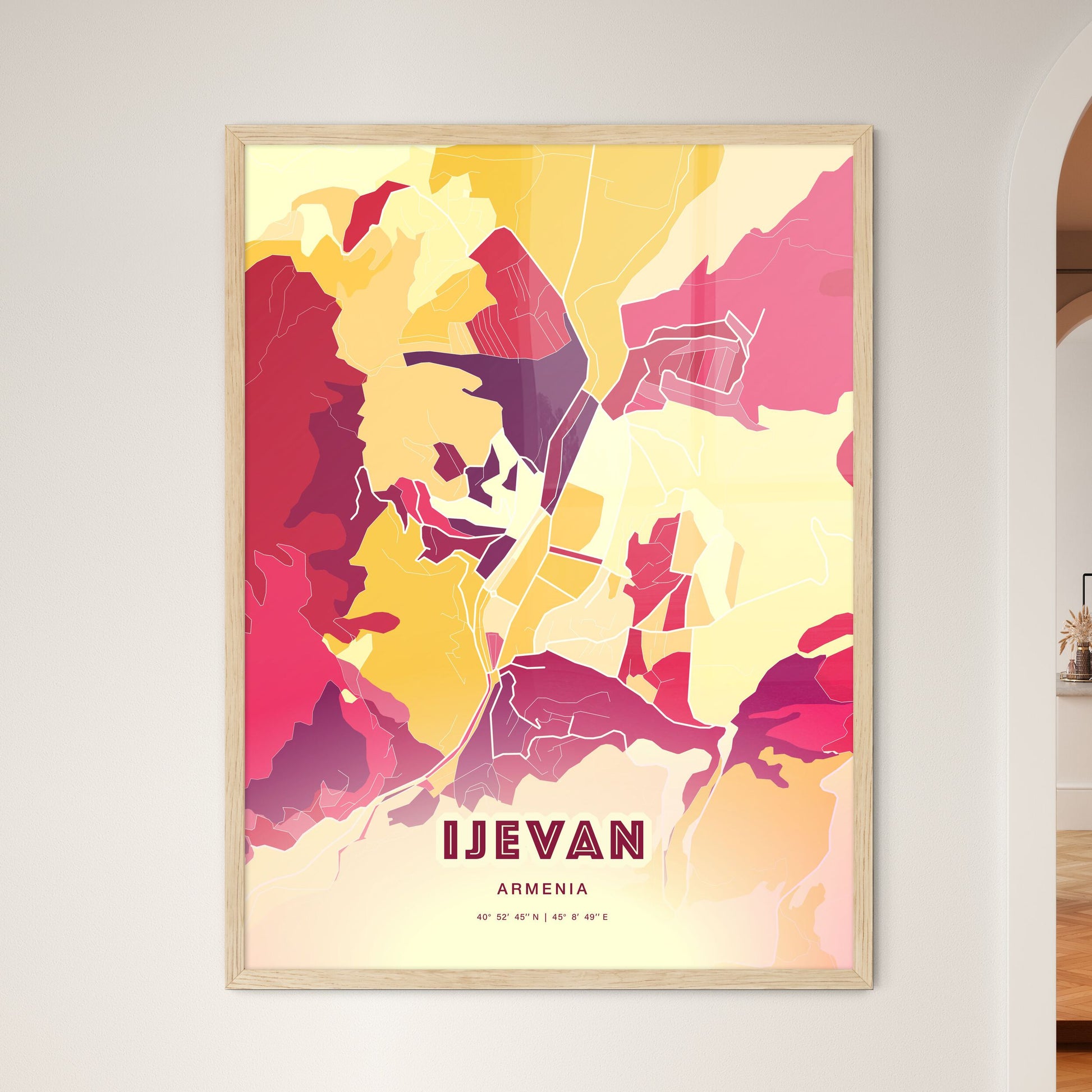 Colorful IJEVAN ARMENIA Fine Art Map Hot Red