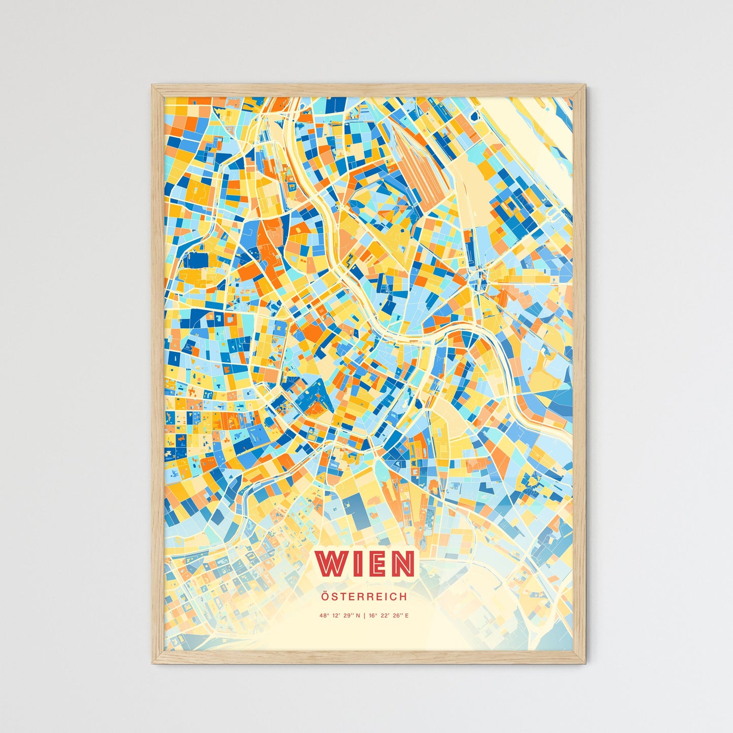 Colorful Vienna Austria Fine Art Map Blue Orange