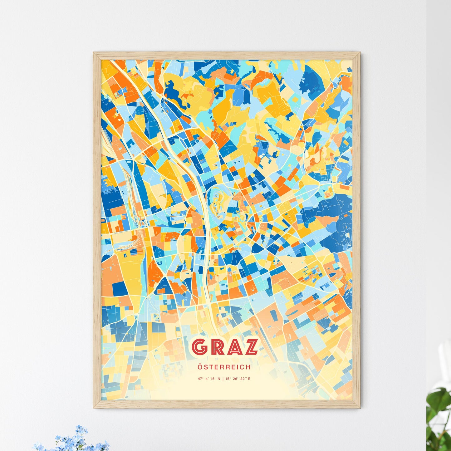 Colorful Graz Austria Fine Art Map Blue Orange