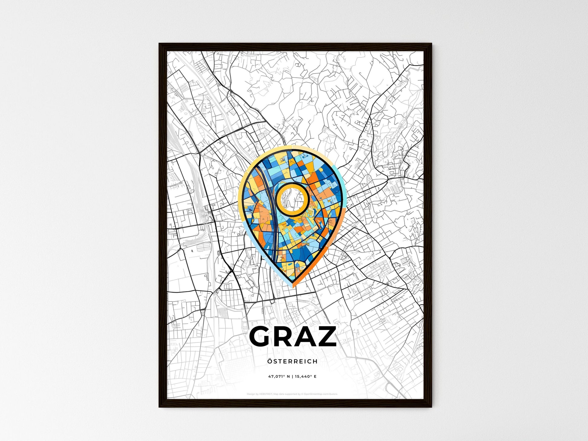 Graz Austria wedding art map with pointer icon