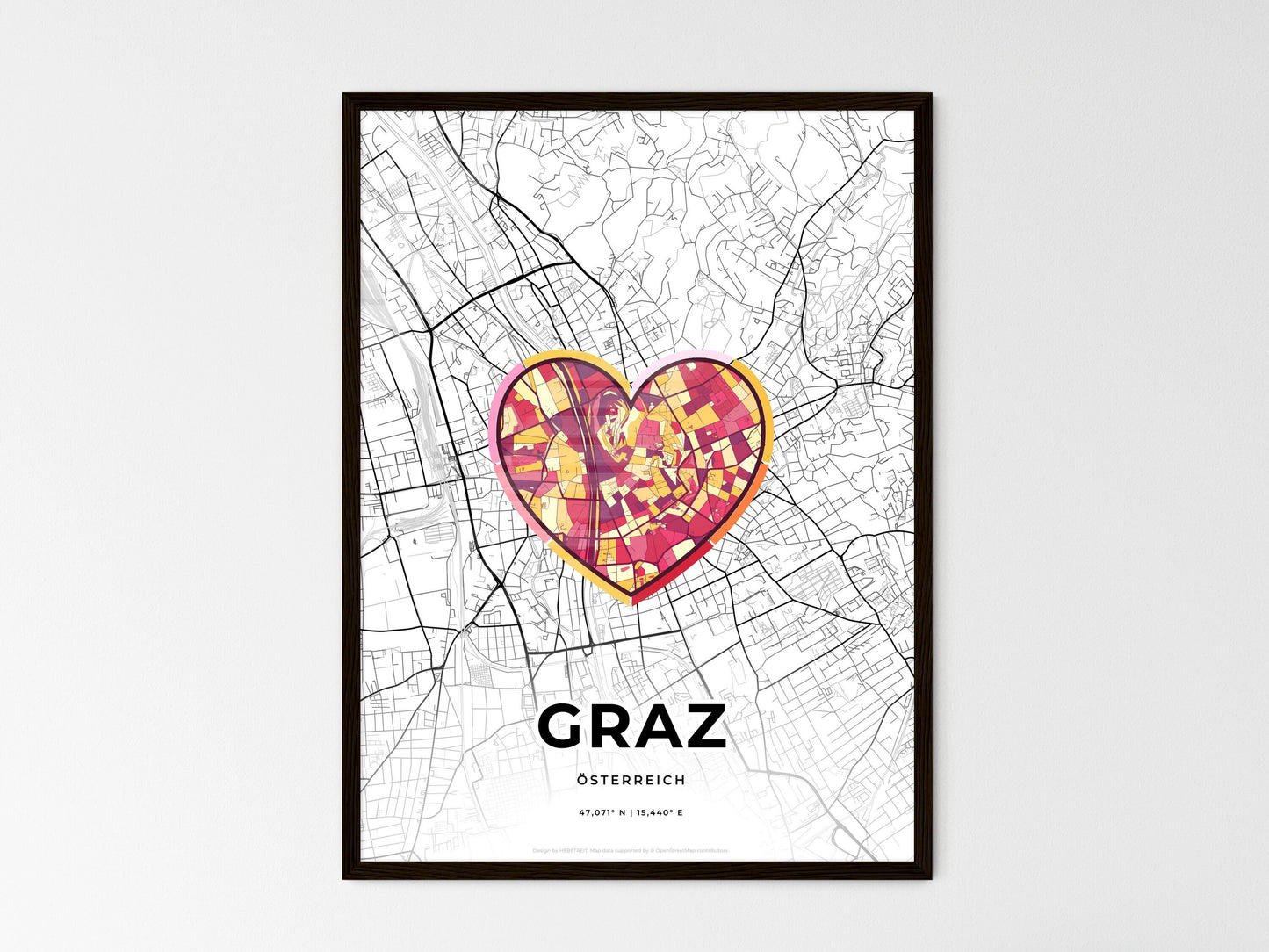 Graz Austria wedding art map with heart icon