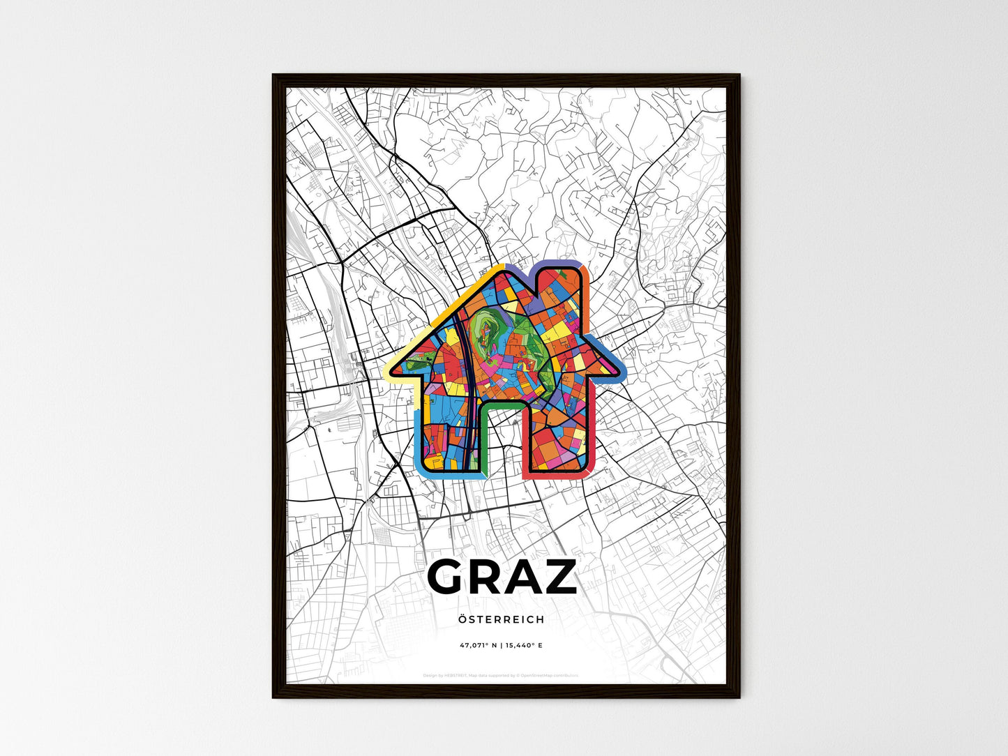 Graz Austria wedding art map with home icon