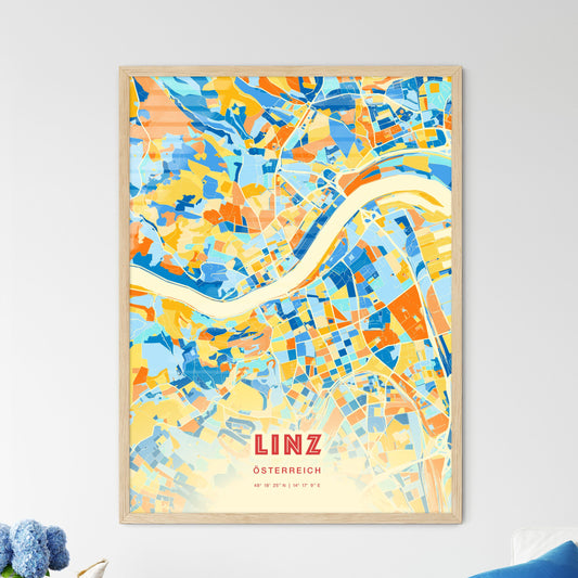 Colorful Linz Austria Fine Art Map Blue Orange