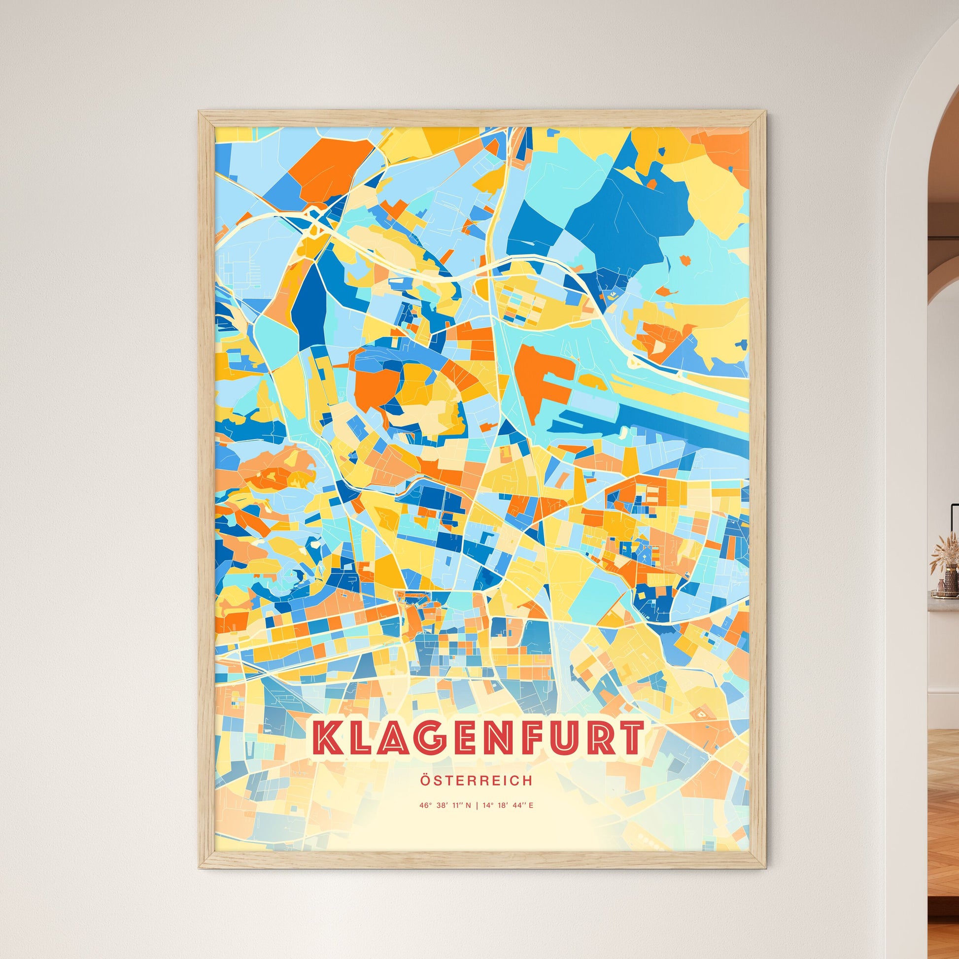 Colorful Klagenfurt Austria Fine Art Map Blue Orange