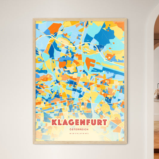 Colorful Klagenfurt Austria Fine Art Map Blue Orange