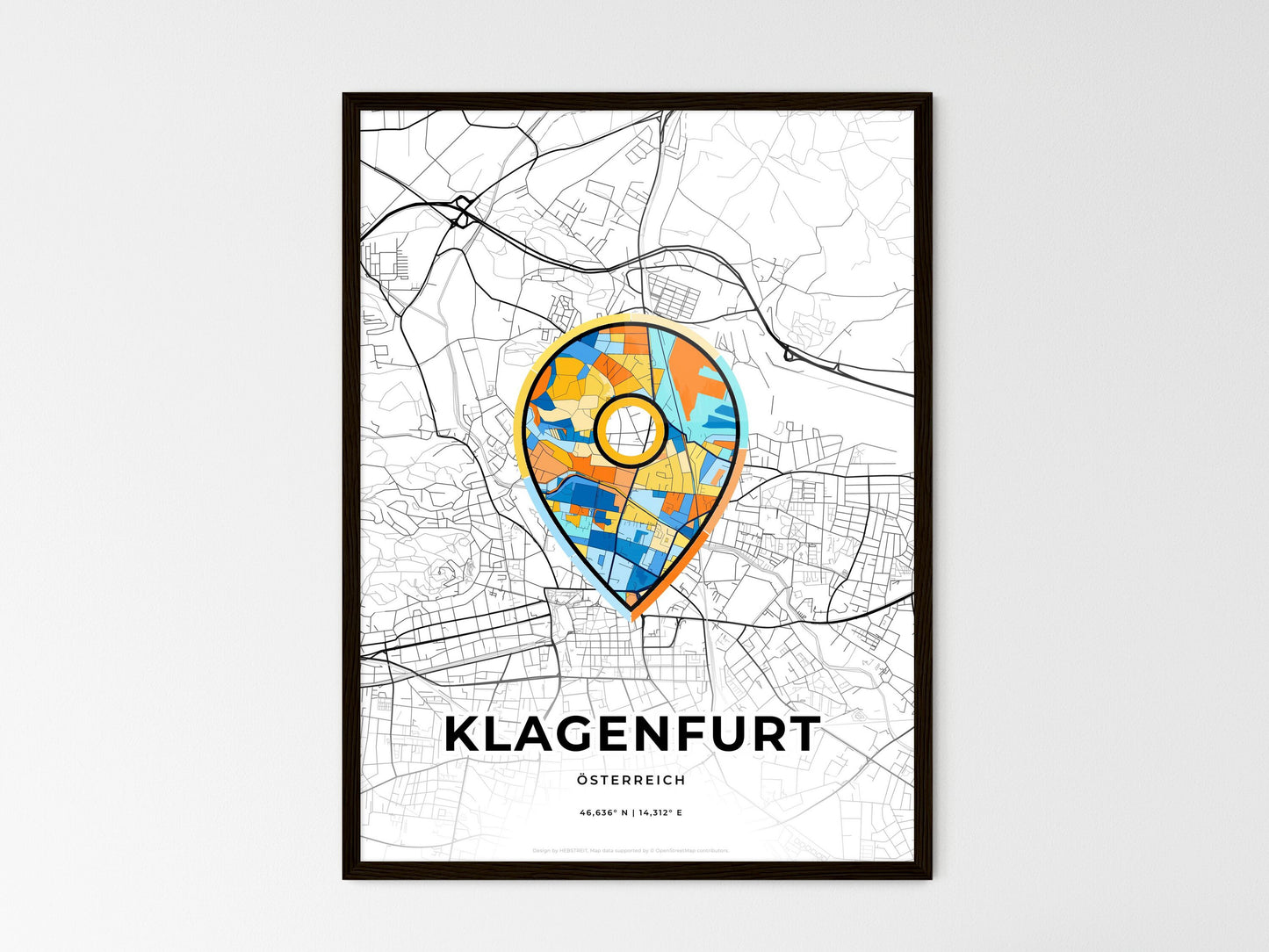 Klagenfurt Austria wedding art map with pointer icon