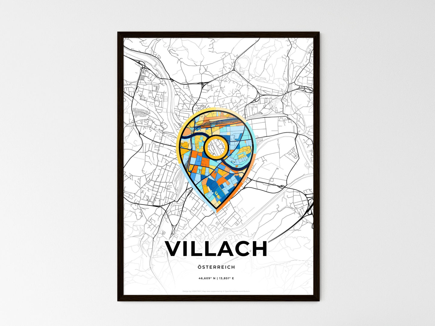 Villach Austria wedding art map with pointer icon
