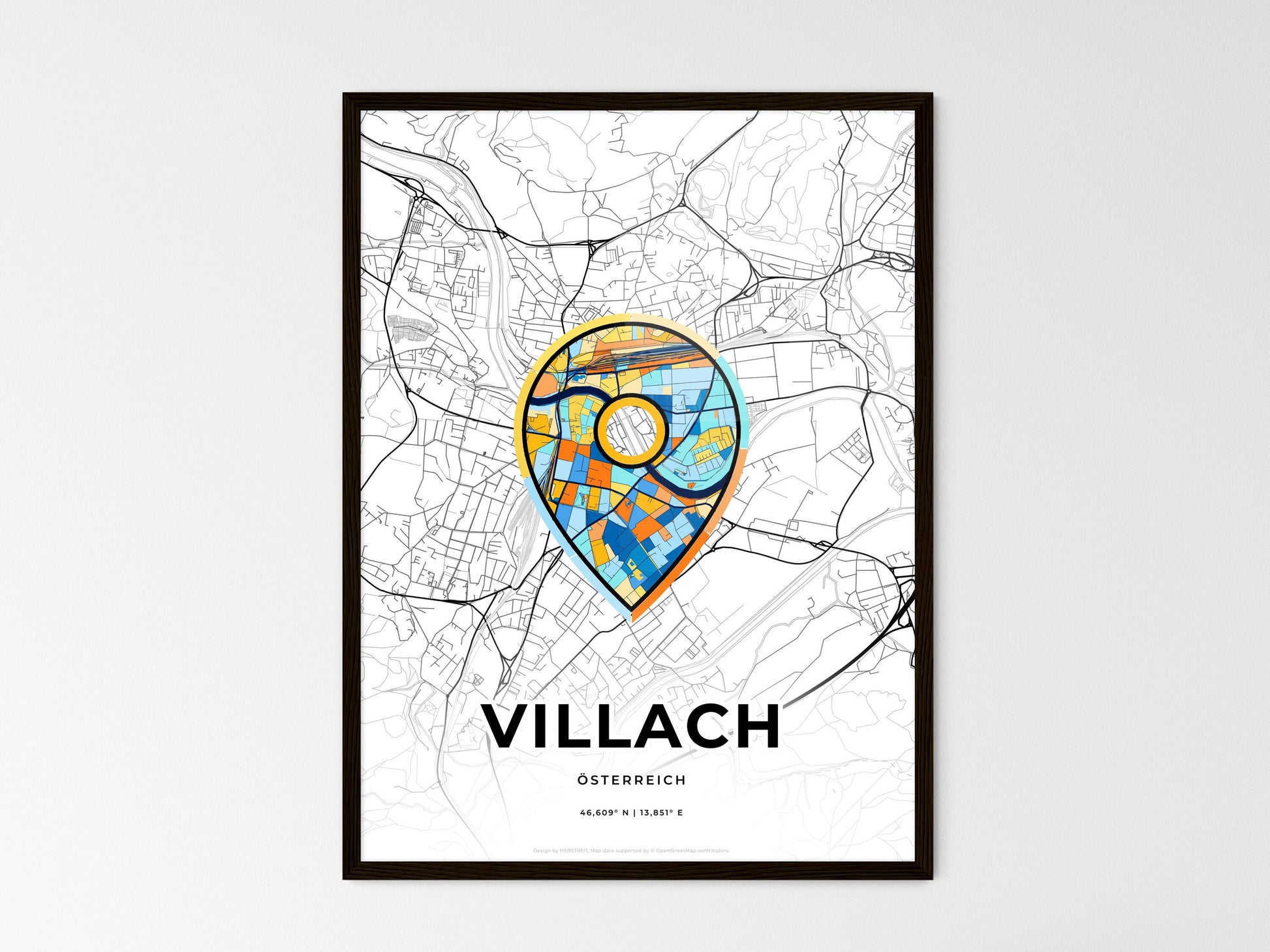 Villach Austria wedding art map with pointer icon